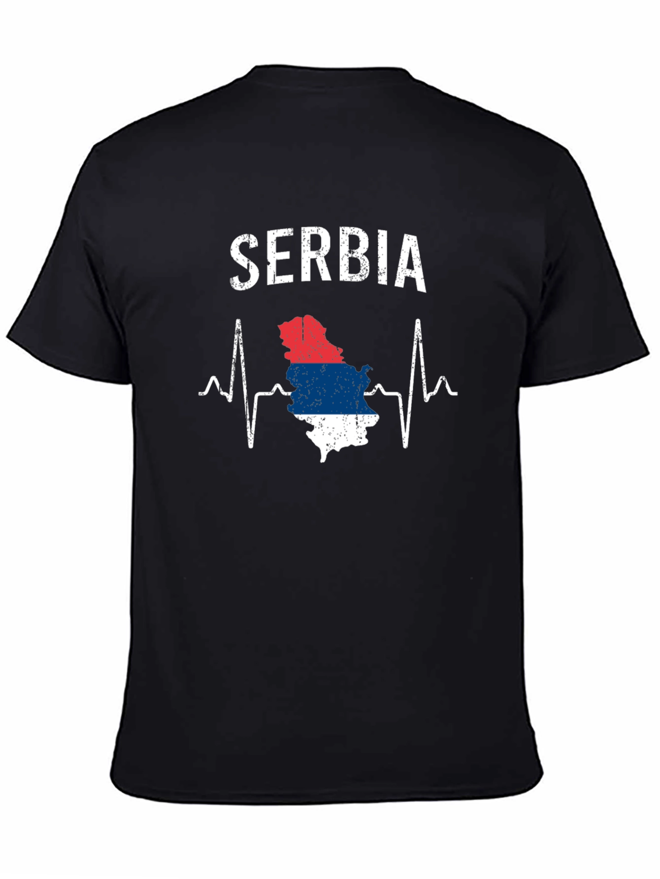 Serbia Heartbeat Flag Graphic Tee - Black