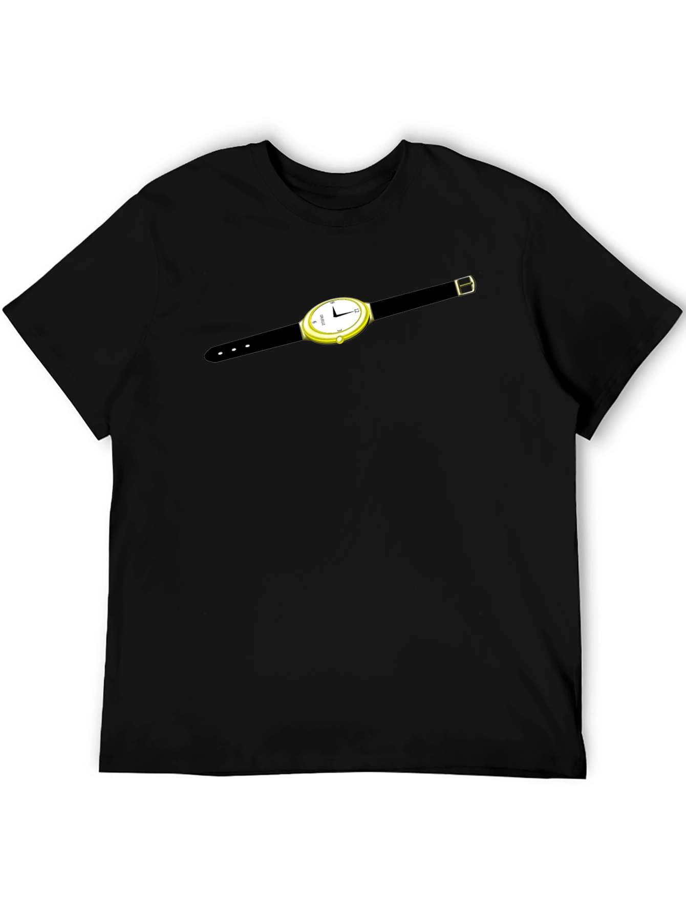 Mens Black T-Shirt with Watch Graphic