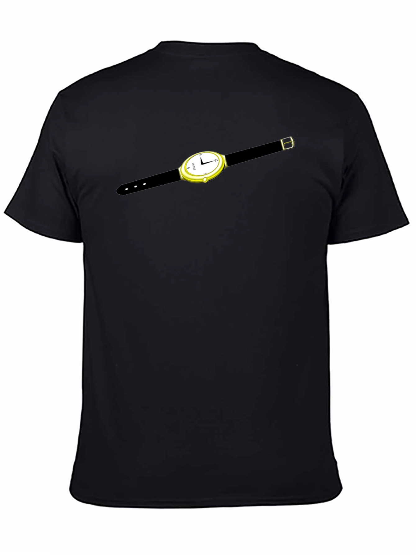 Mens Black T-Shirt with Watch Graphic