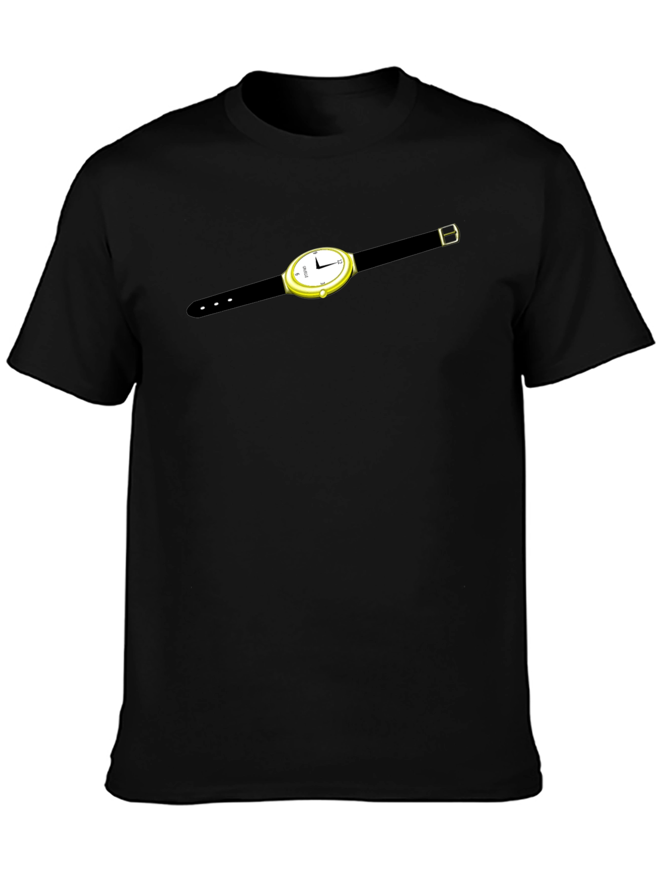Mens Black T-Shirt with Watch Graphic