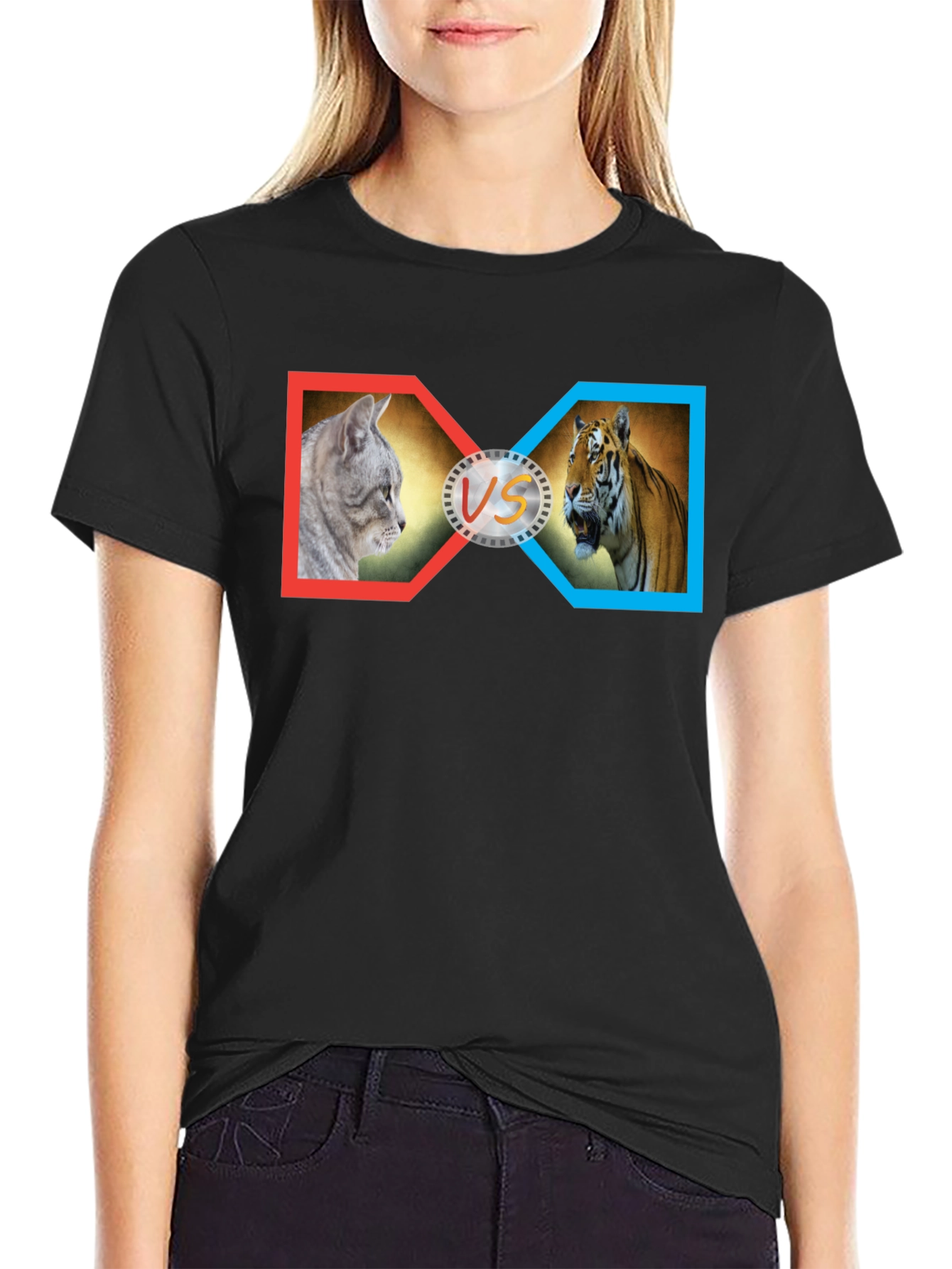 Cat vs Tiger Graphic Print T-Shirt