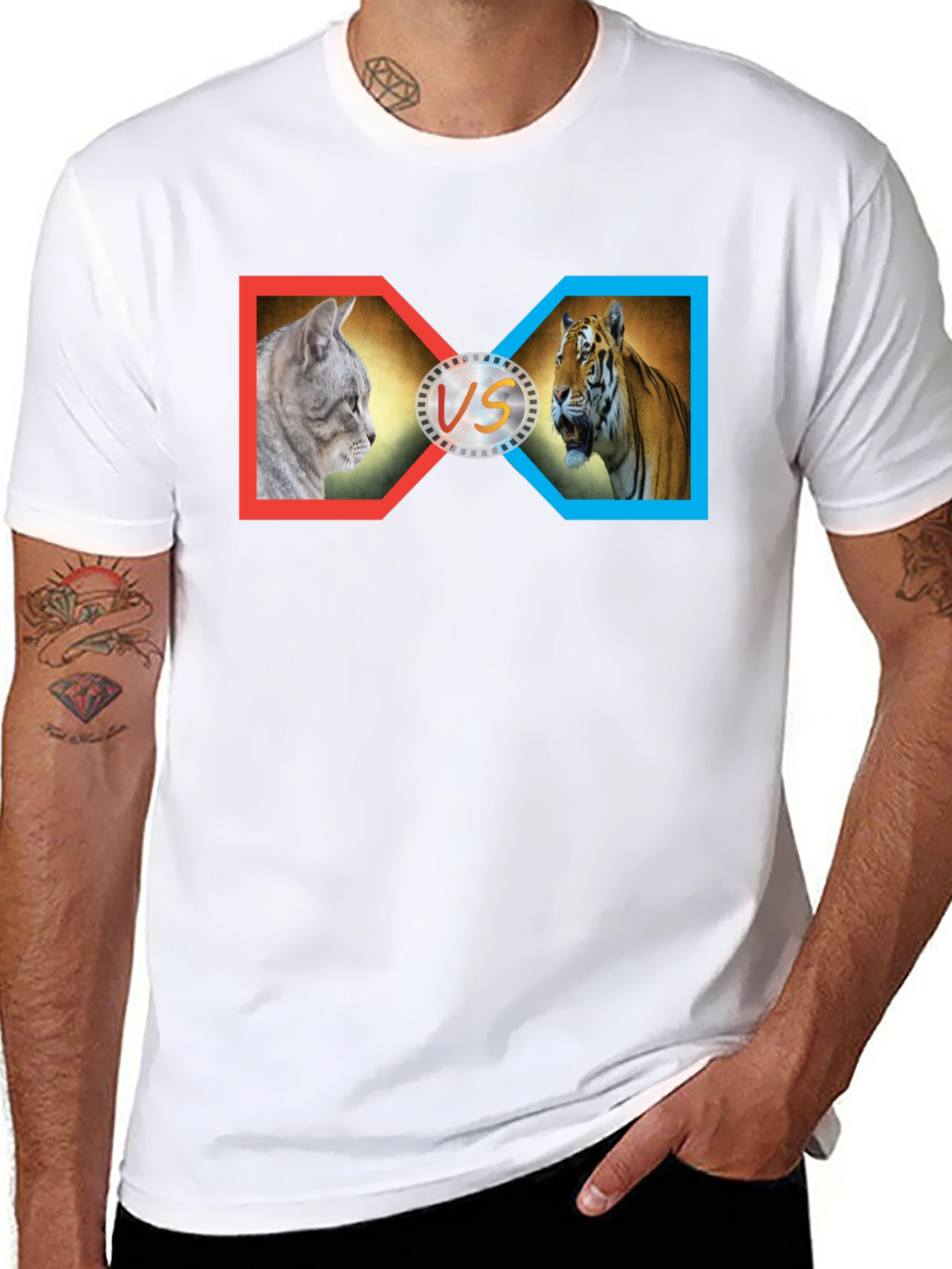 Cat vs Tiger Graphic Print T-Shirt