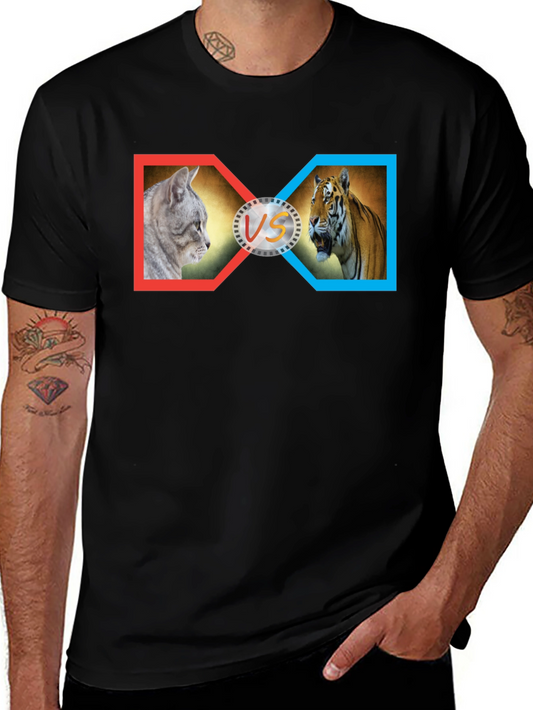 Cat vs Tiger Graphic Print T-Shirt