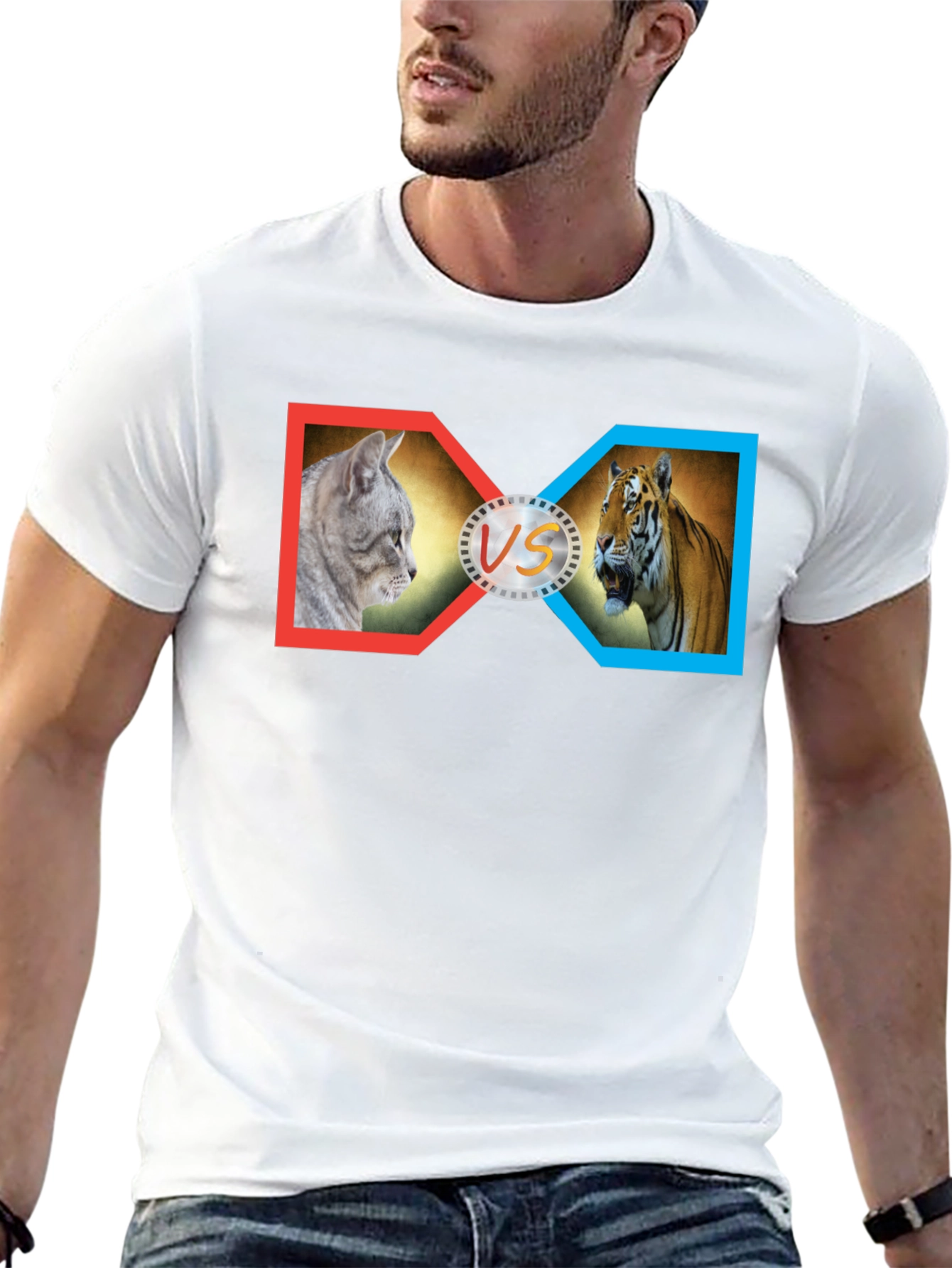 Cat vs Tiger Graphic Print T-Shirt