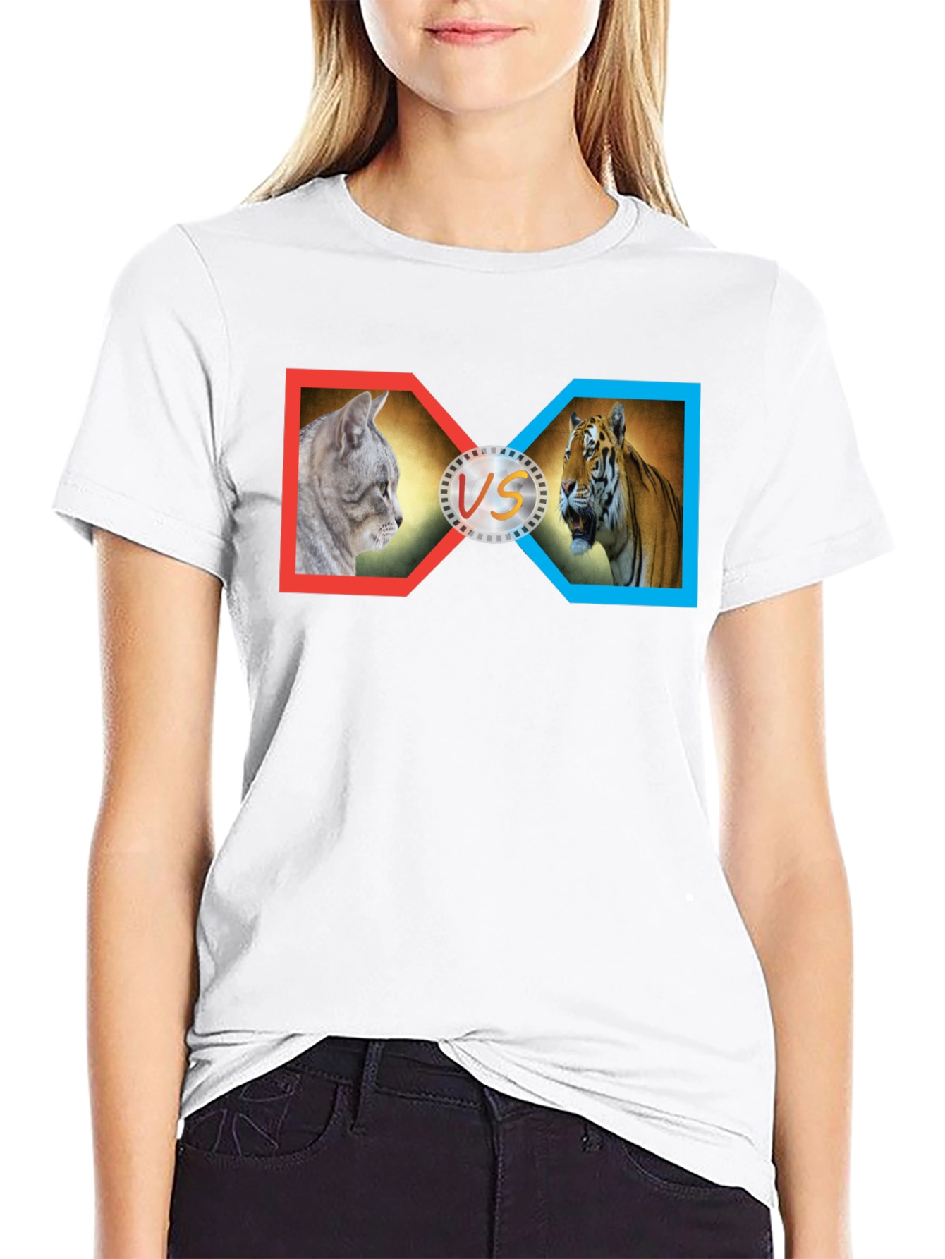 Cat vs Tiger Graphic Print T-Shirt