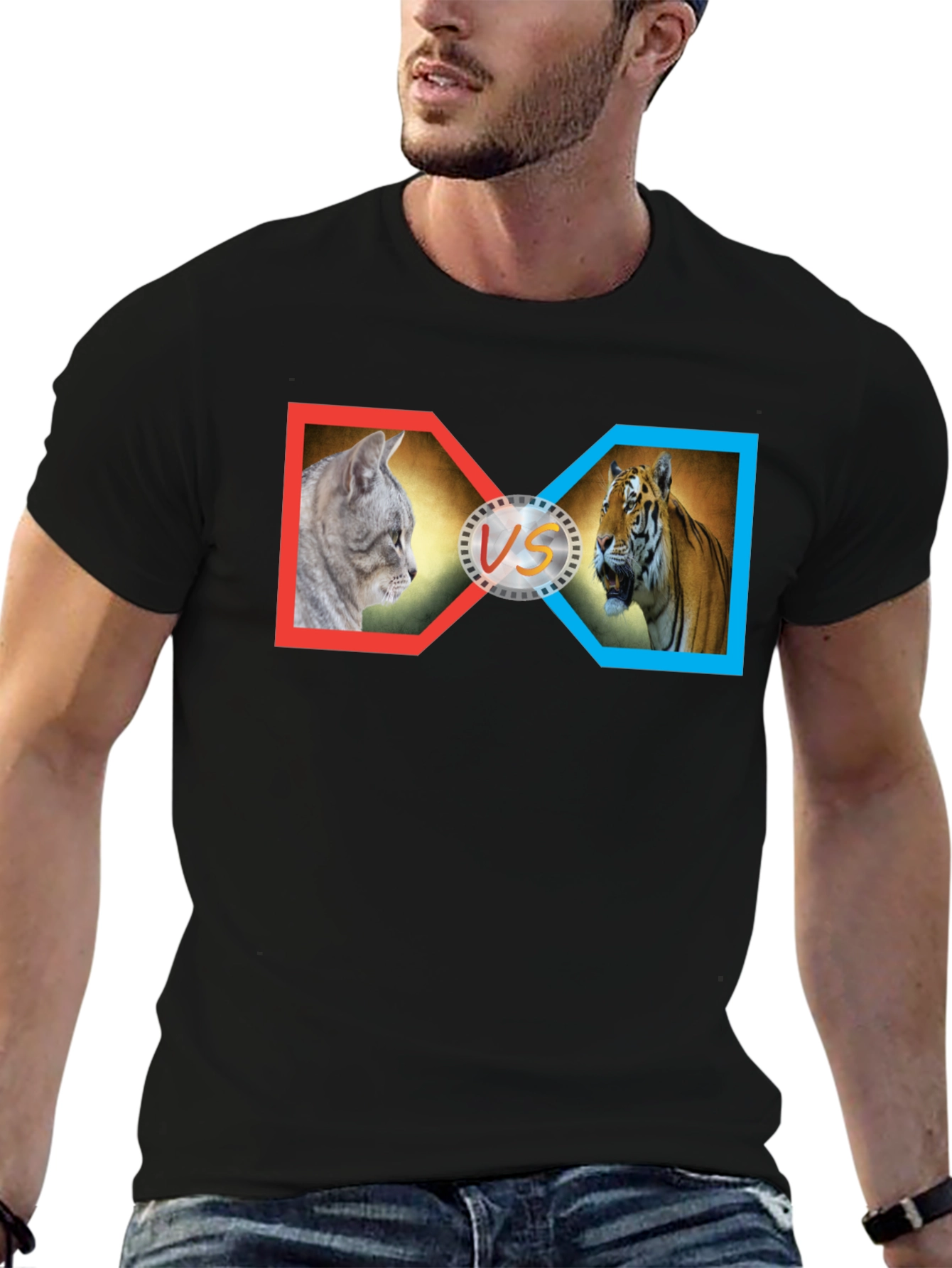 Cat vs Tiger Graphic Print T-Shirt