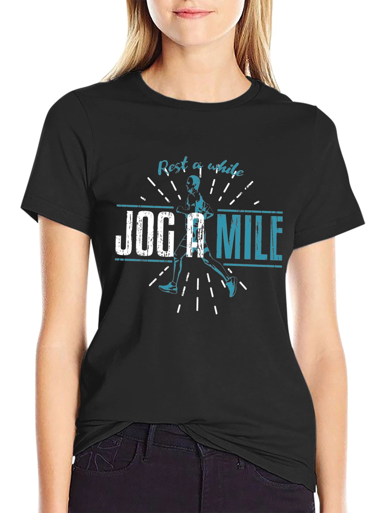 Rest A While Jog A Mile T-Shirt - Black