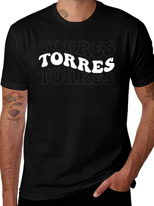 Retro Torres Graphic Tee - Bold Black Cotton T-Shirt
