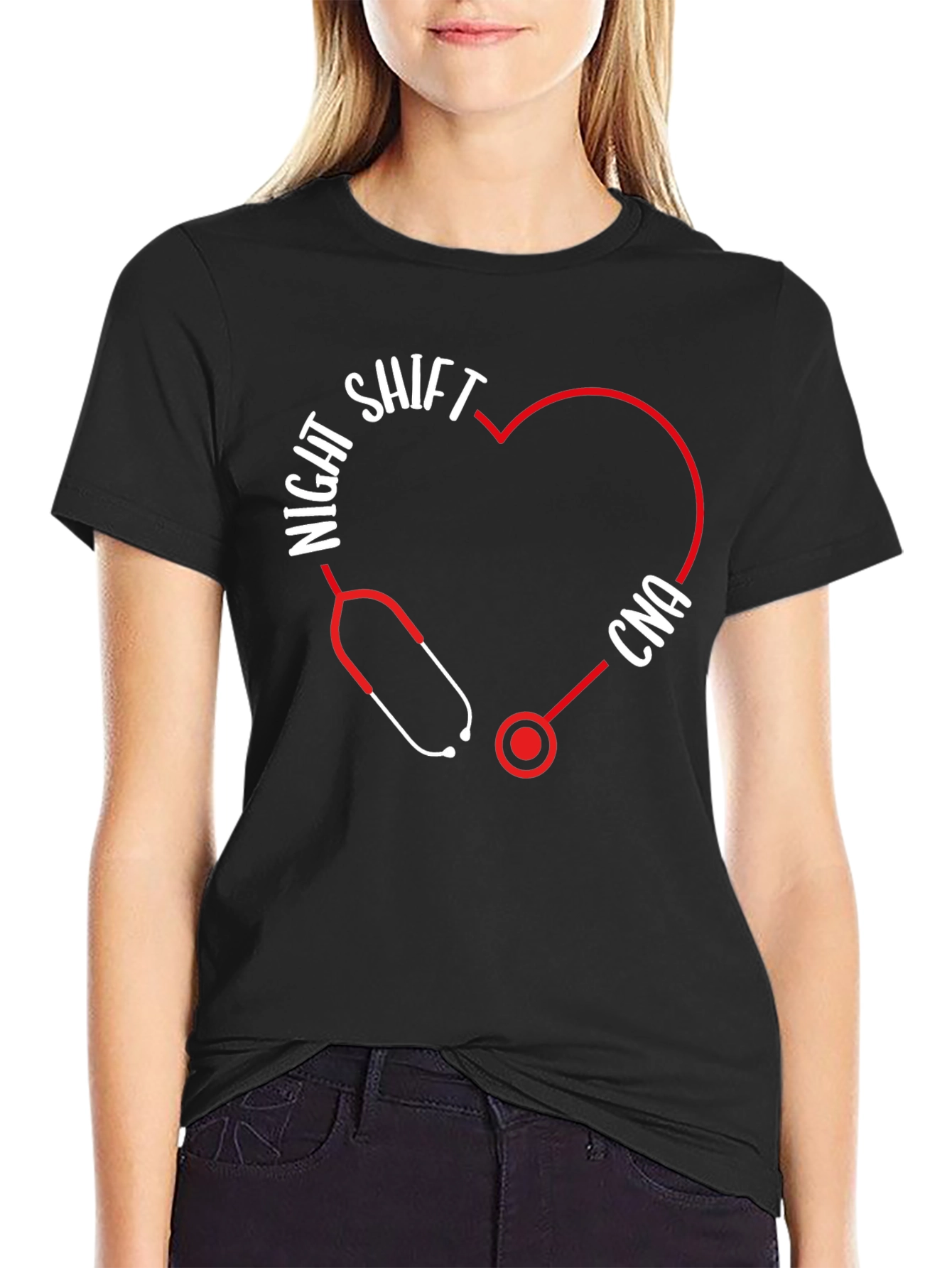 Night Shift CNA Stethoscope Heart T-Shirt