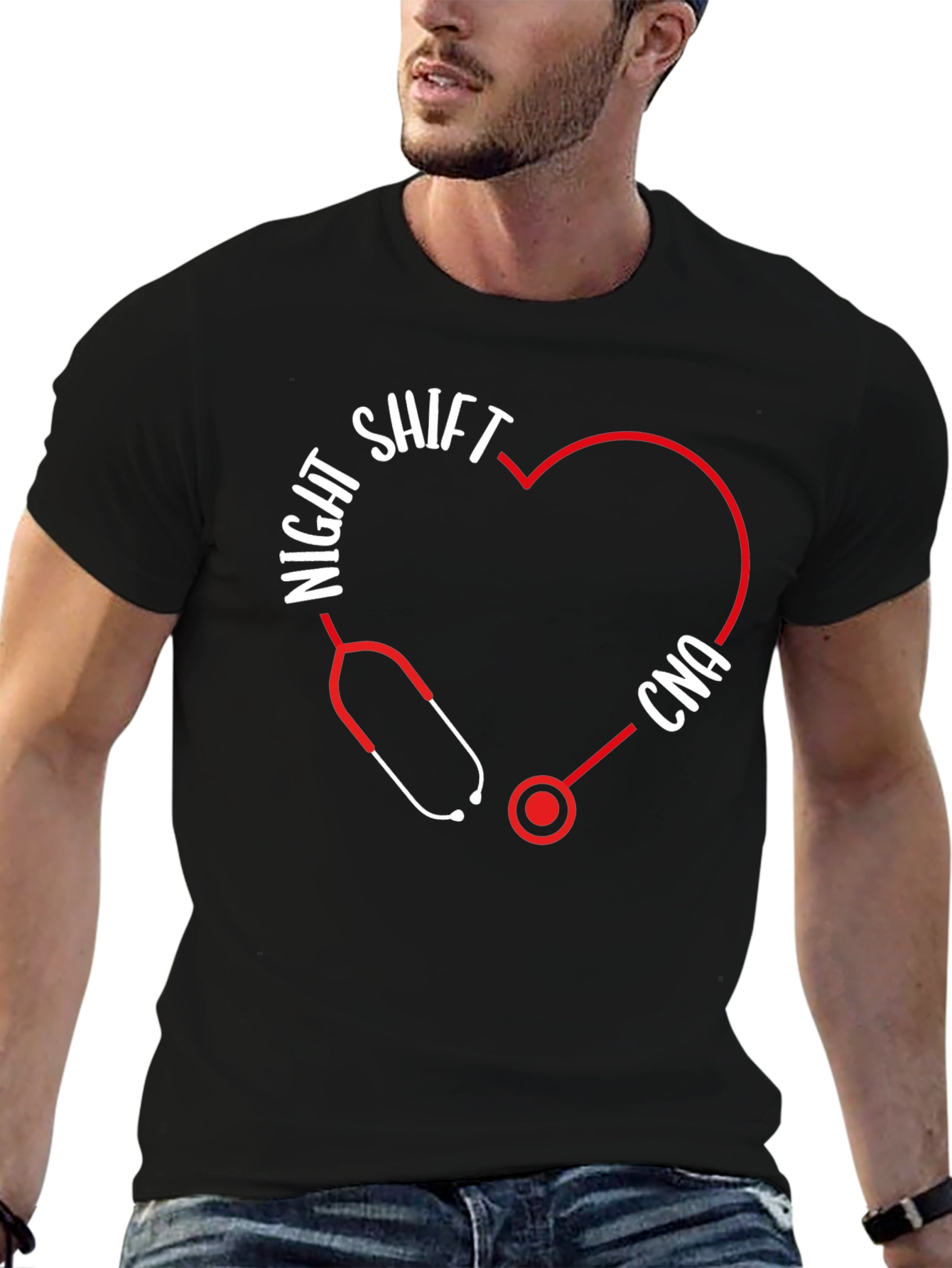 Night Shift CNA Stethoscope Heart T-Shirt