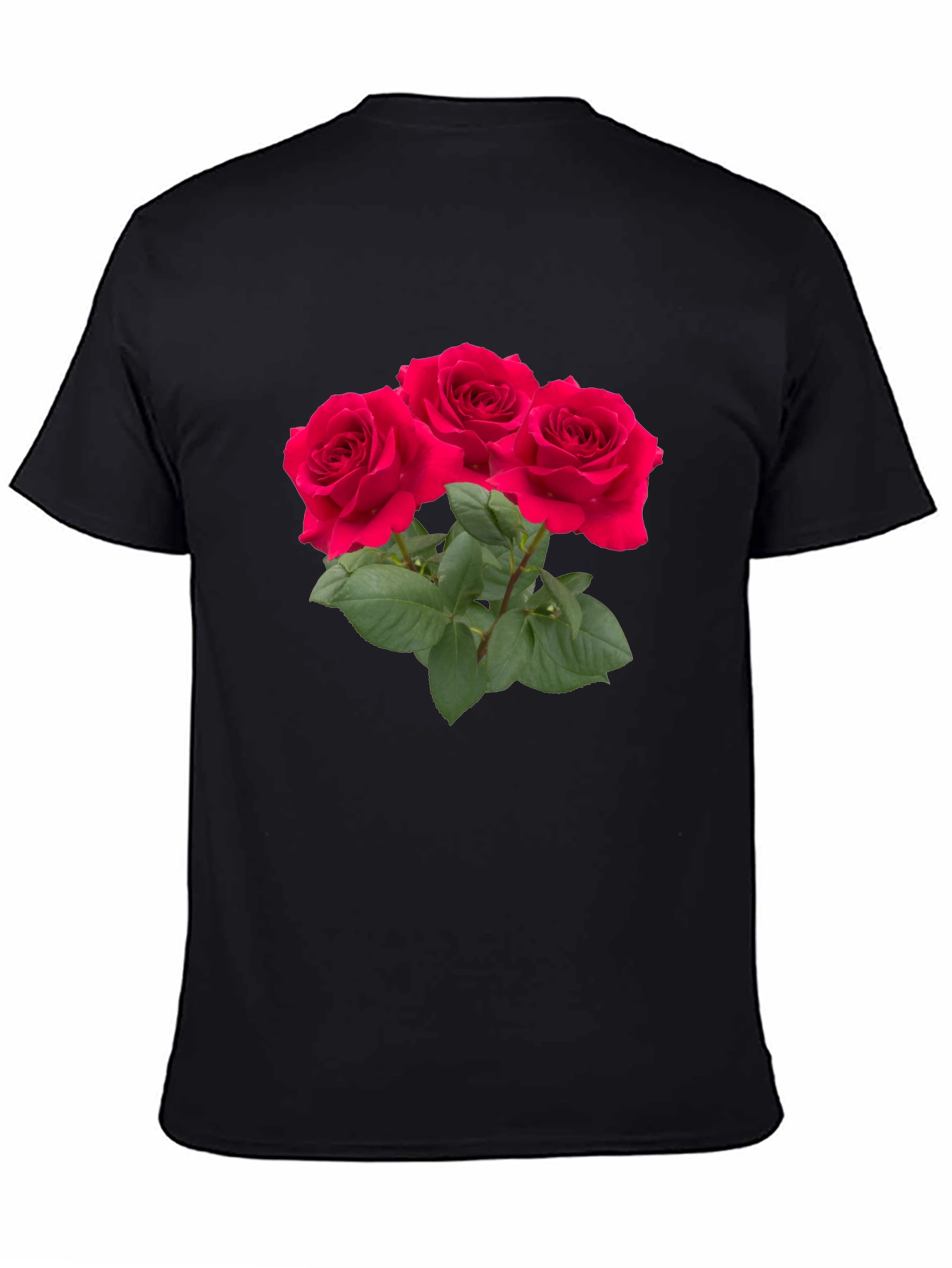 Red Rose Bouquet Graphic Black T-Shirt