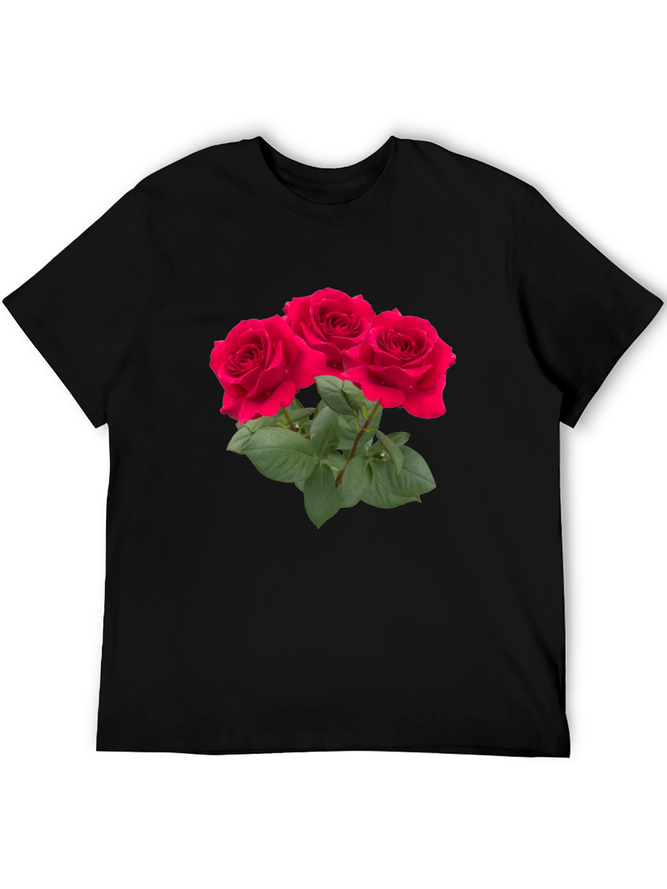 Red Rose Bouquet Graphic Black T-Shirt