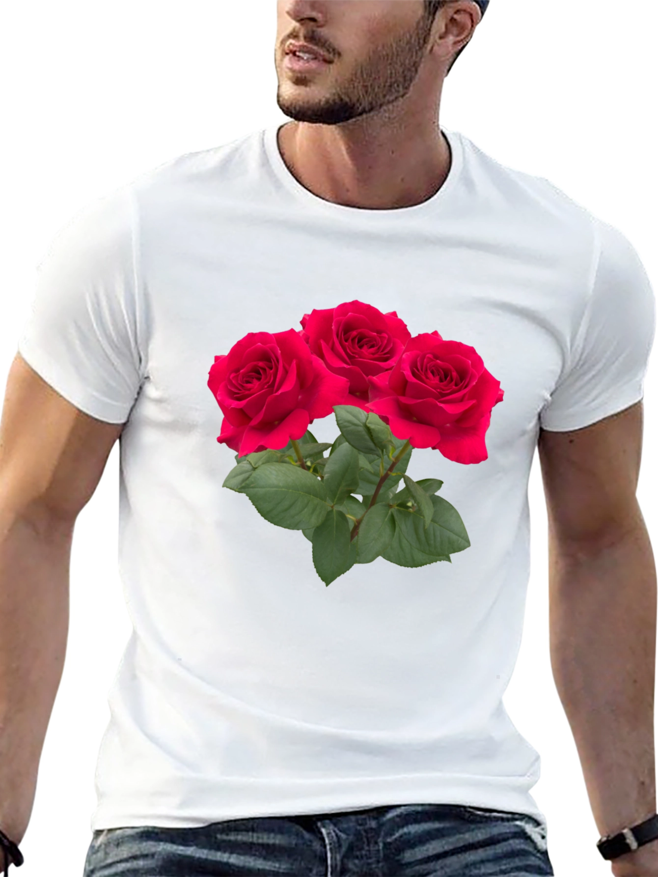 Red Rose Bouquet Graphic Black T-Shirt