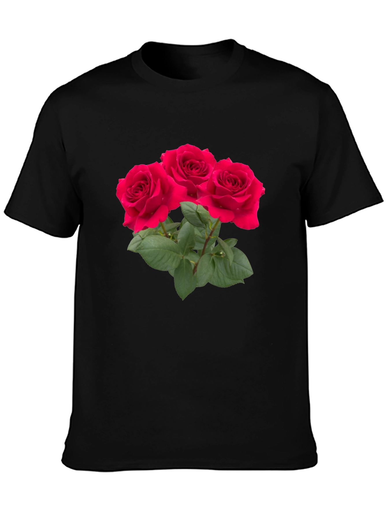 Red Rose Bouquet Graphic Black T-Shirt
