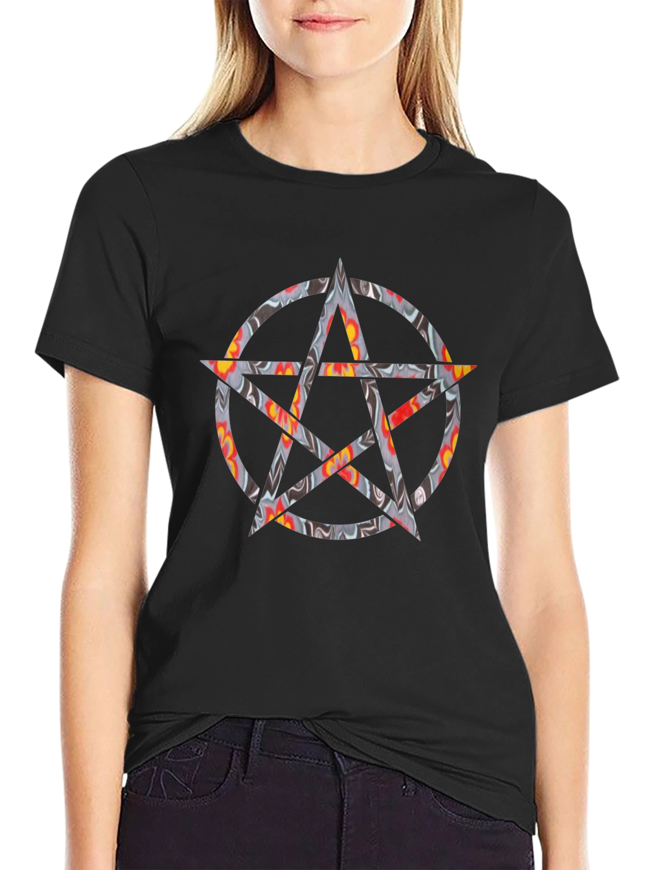 Statement Black Graphic Tee with Star Design