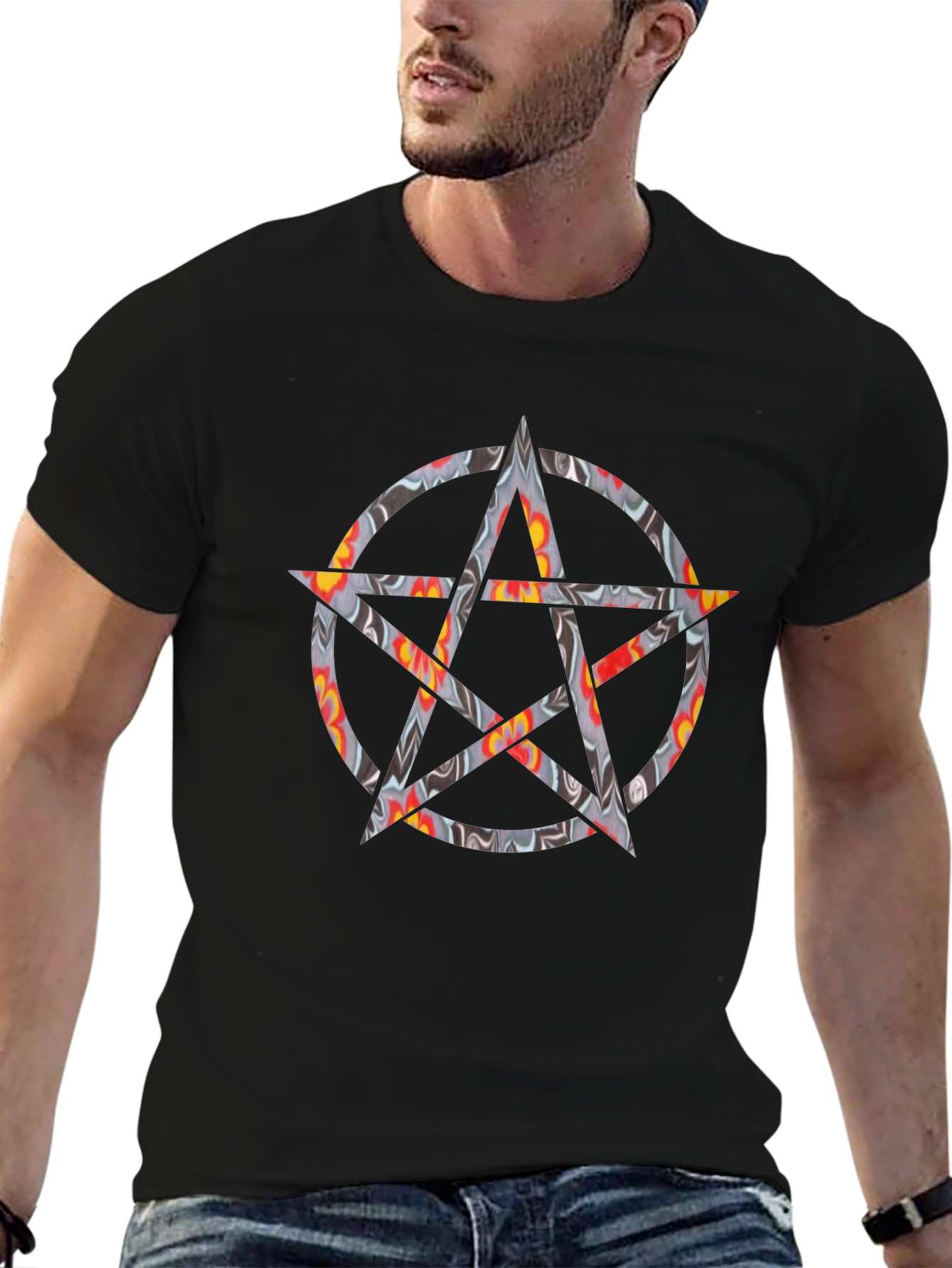 Statement Black Graphic Tee with Star Design