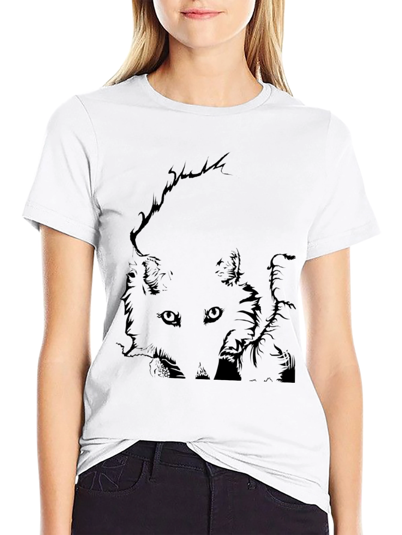 Black T-Shirt with Fox Graphic Print for Men
