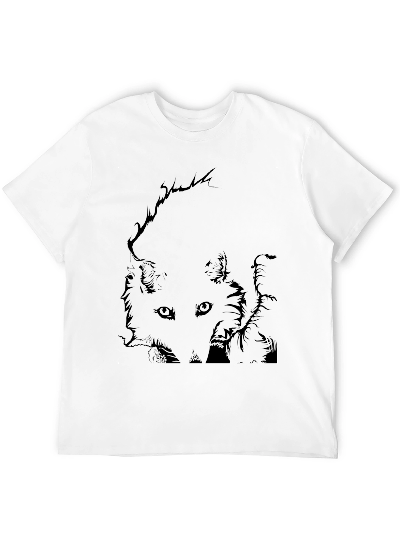 Black T-Shirt with Fox Graphic Print for Men