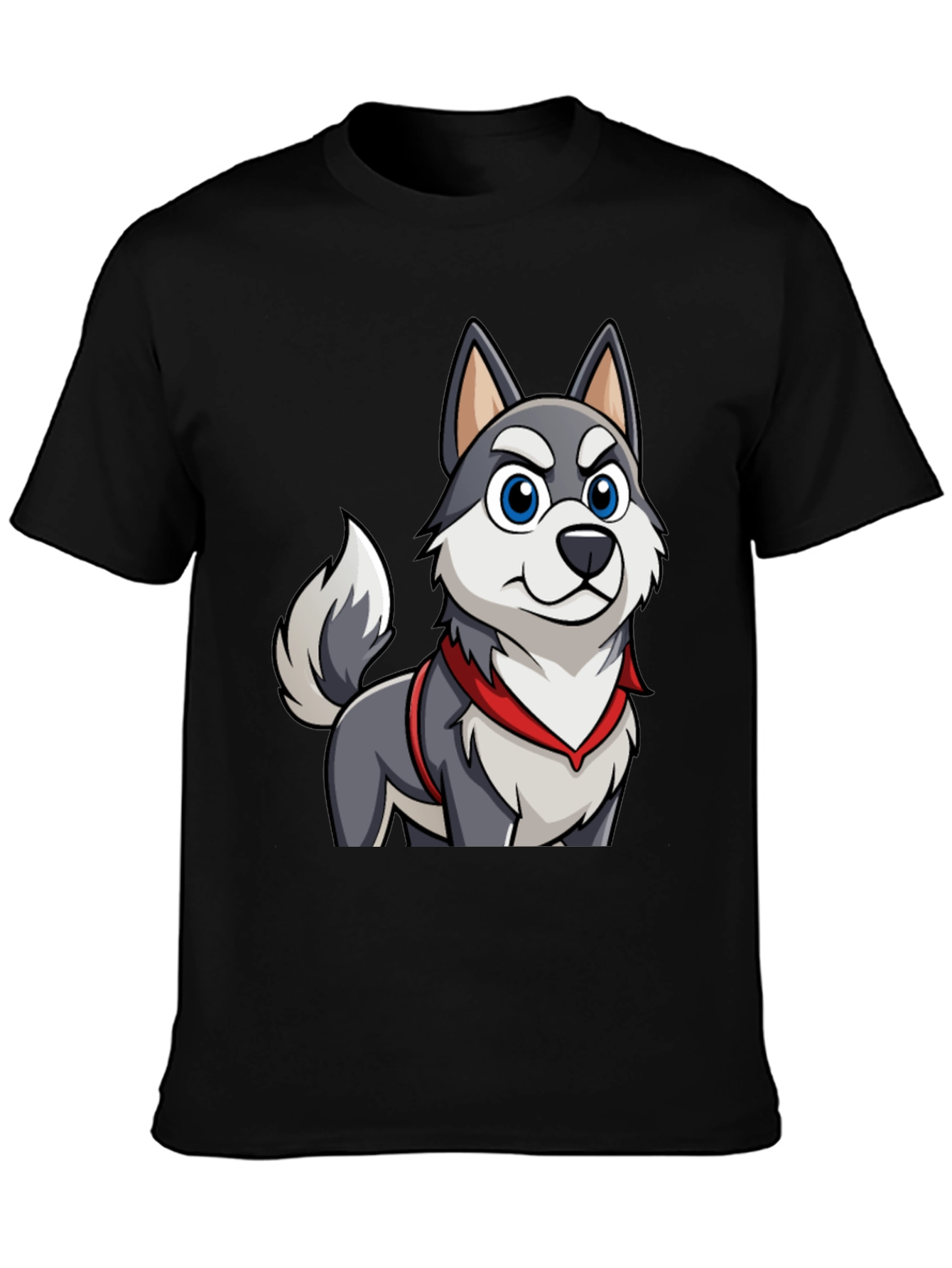Cartoon Husky Dog Graphic Tee - Mens Black T-Shirt