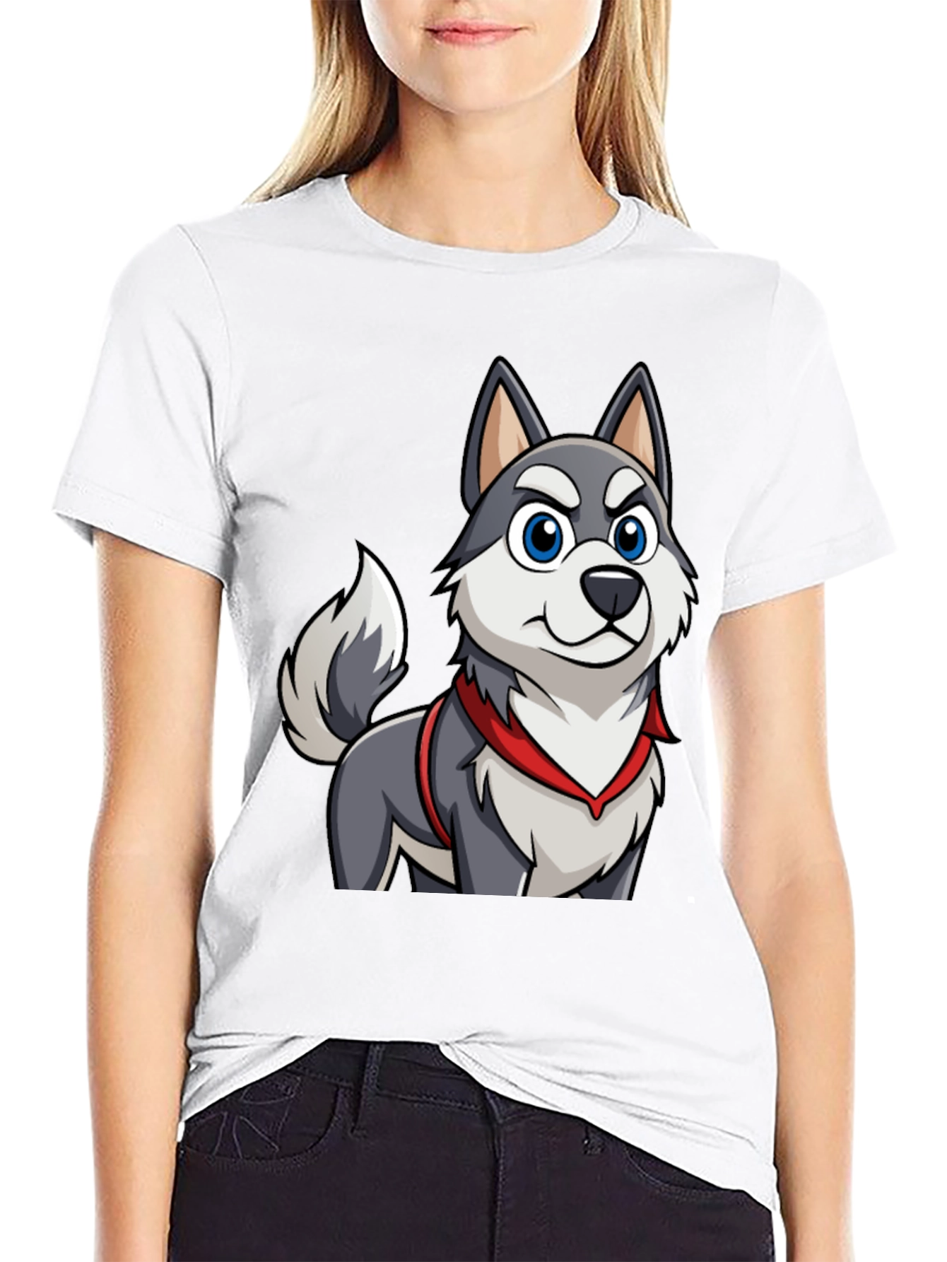 Cartoon Husky Dog Graphic Tee - Mens Black T-Shirt