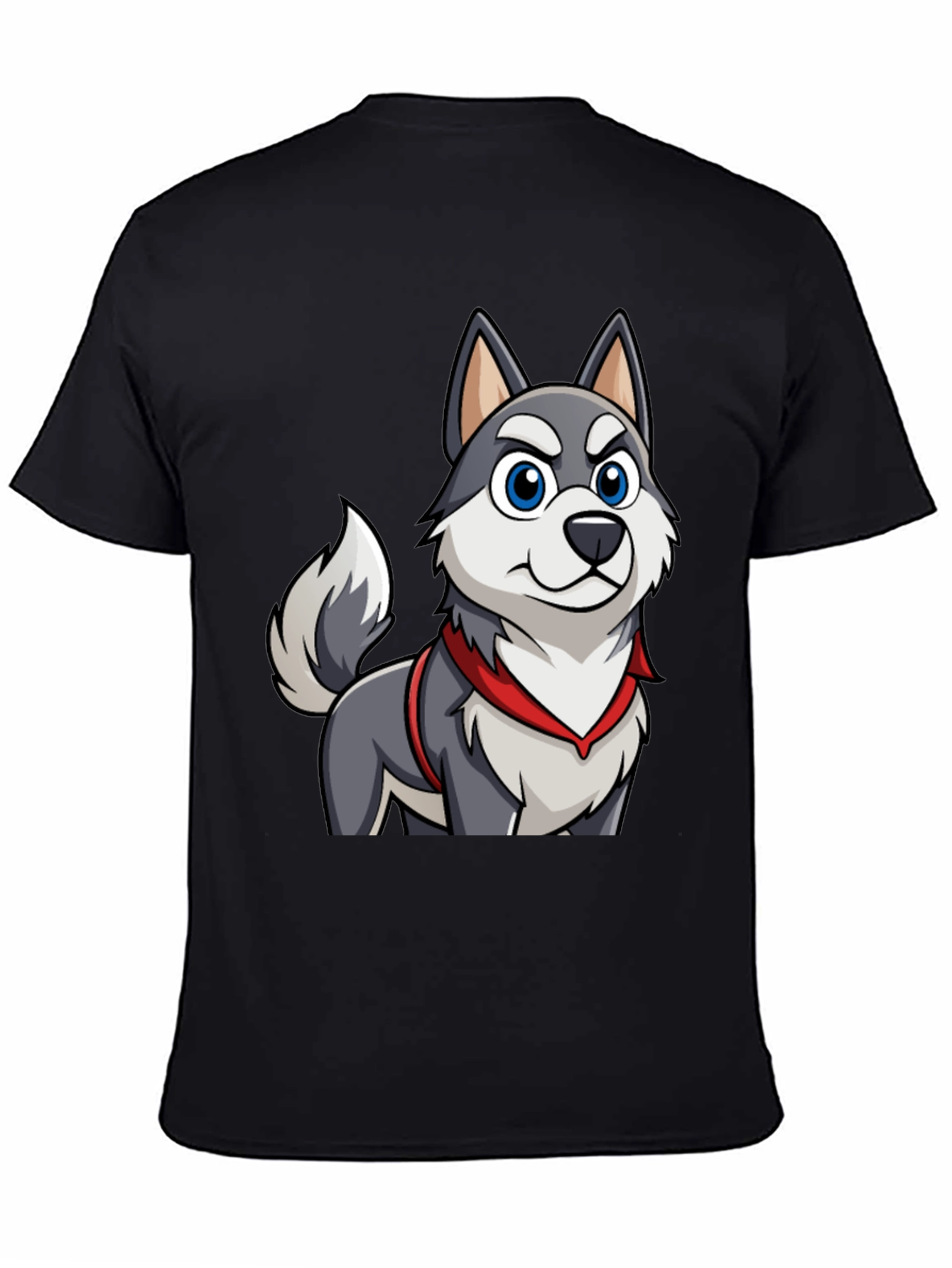 Cartoon Husky Dog Graphic Tee - Mens Black T-Shirt