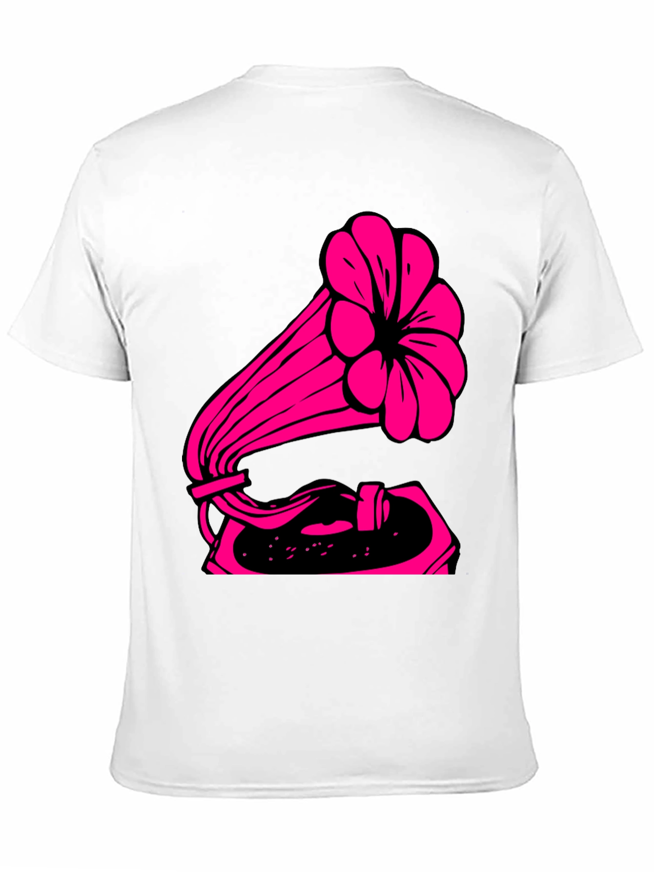 Retro Pink Gramophone Black Tee - Classic Music Vibe