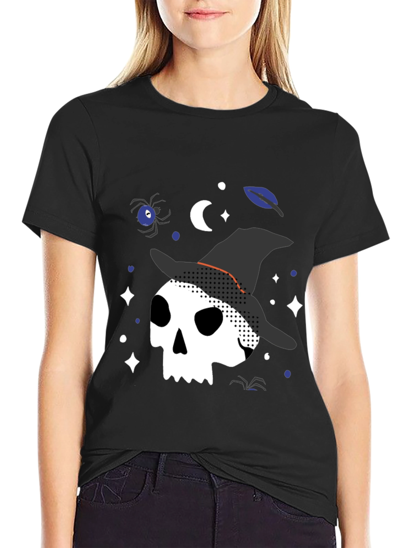 Halloween Witch Skull Graphic Tee