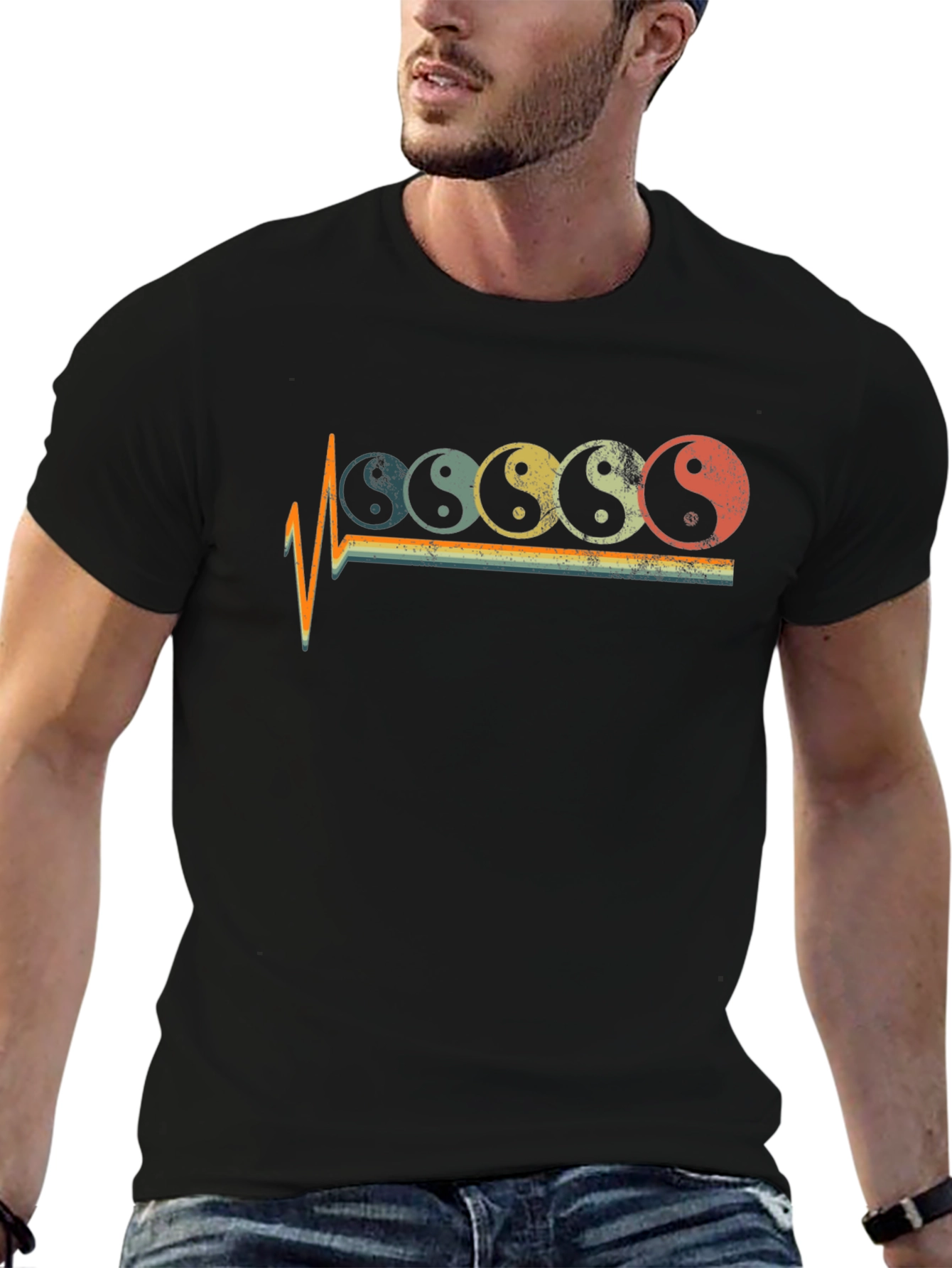 Yin Yang Pulse Graphic Tee - Retro Style