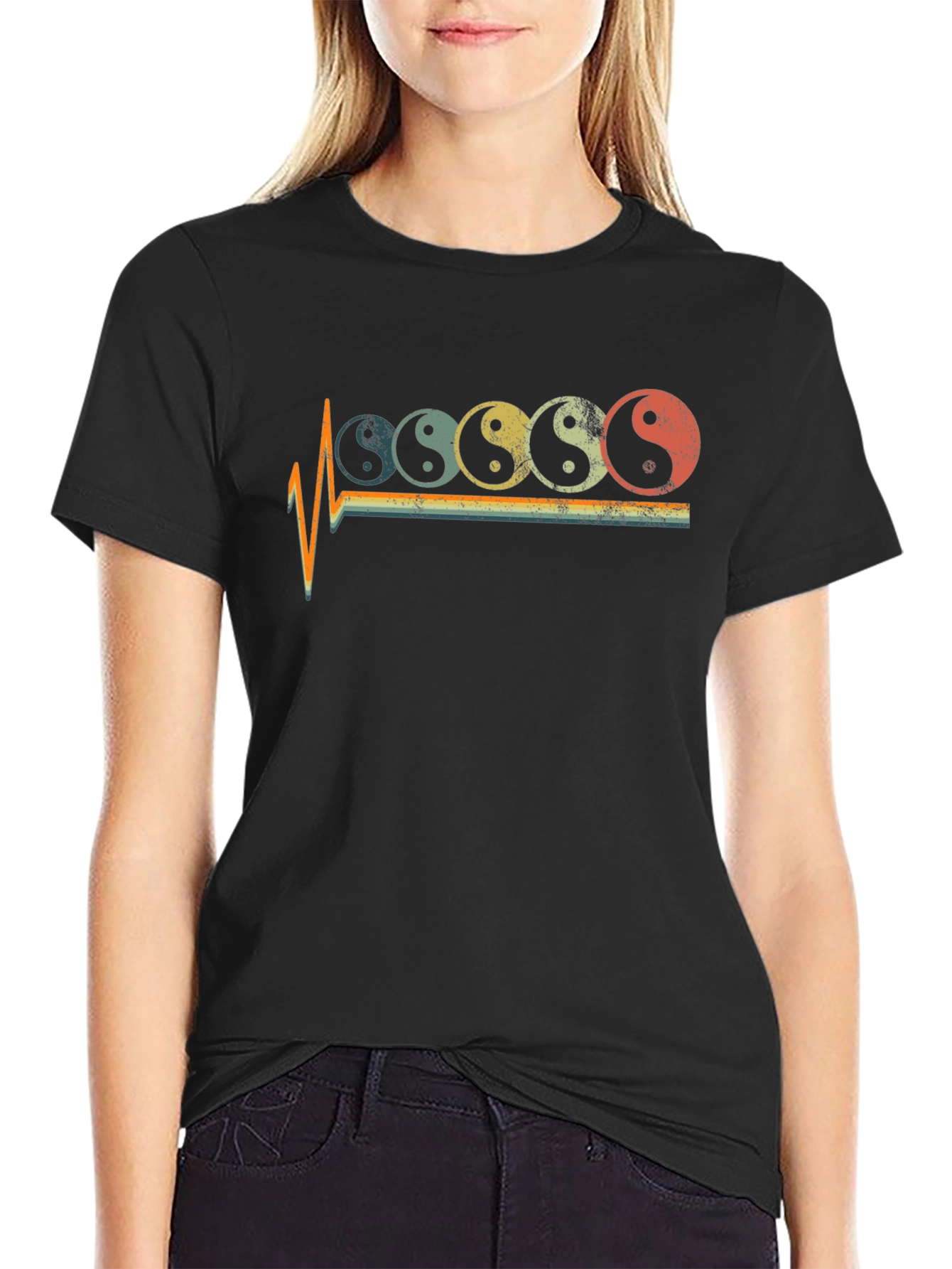 Yin Yang Pulse Graphic Tee - Retro Style