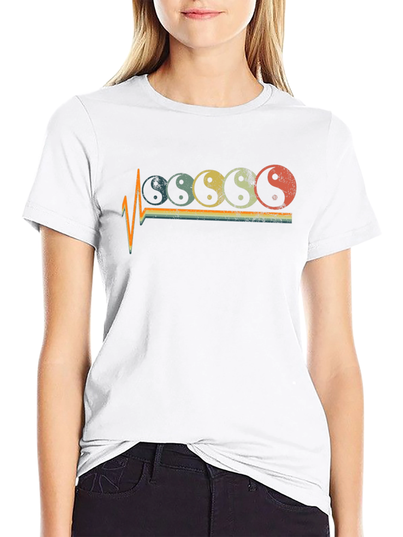Yin Yang Pulse Graphic Tee - Retro Style