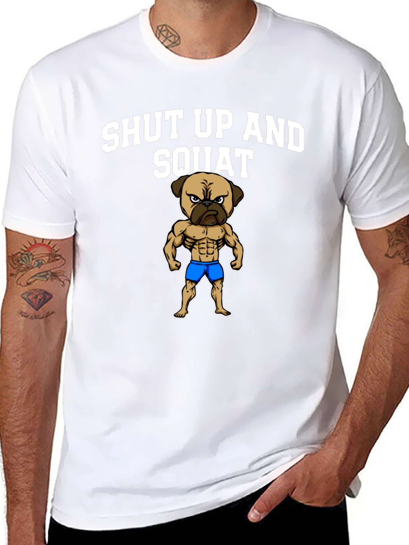 Shut Up and Squat T-Shirt Pug Gym Fitness