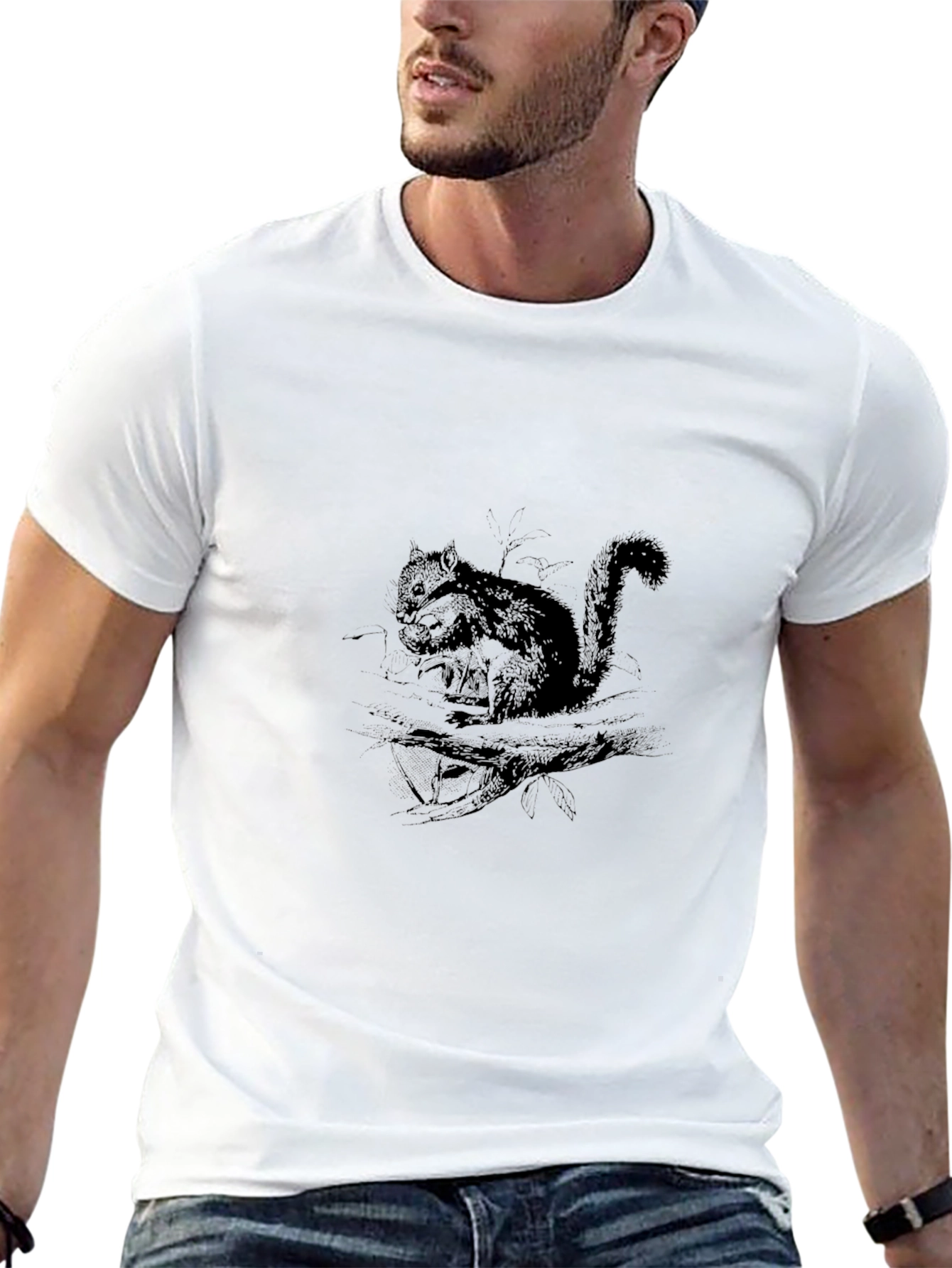 Squirrel Graphic Print Black T-Shirt