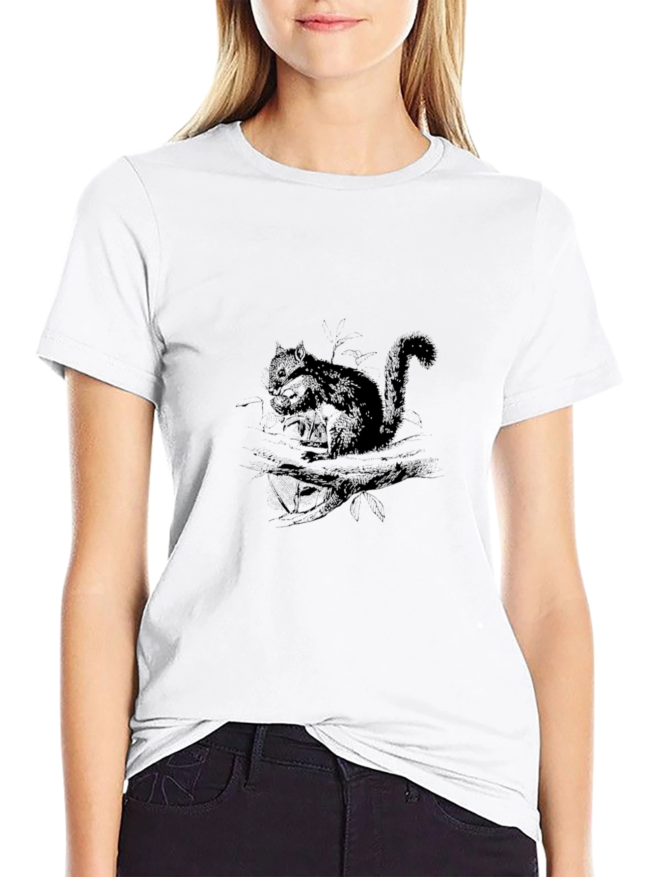 Squirrel Graphic Print Black T-Shirt