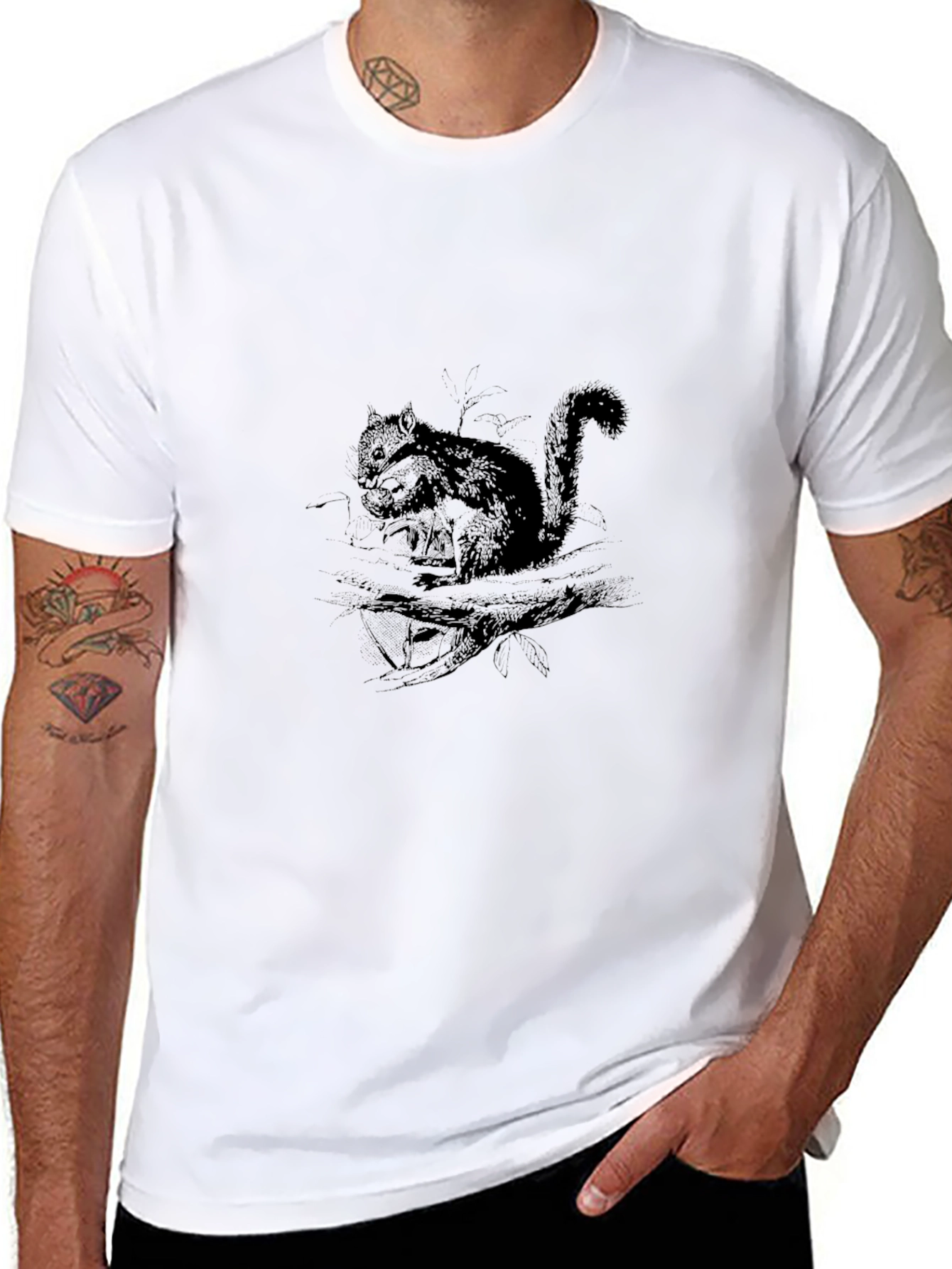 Squirrel Graphic Print Black T-Shirt