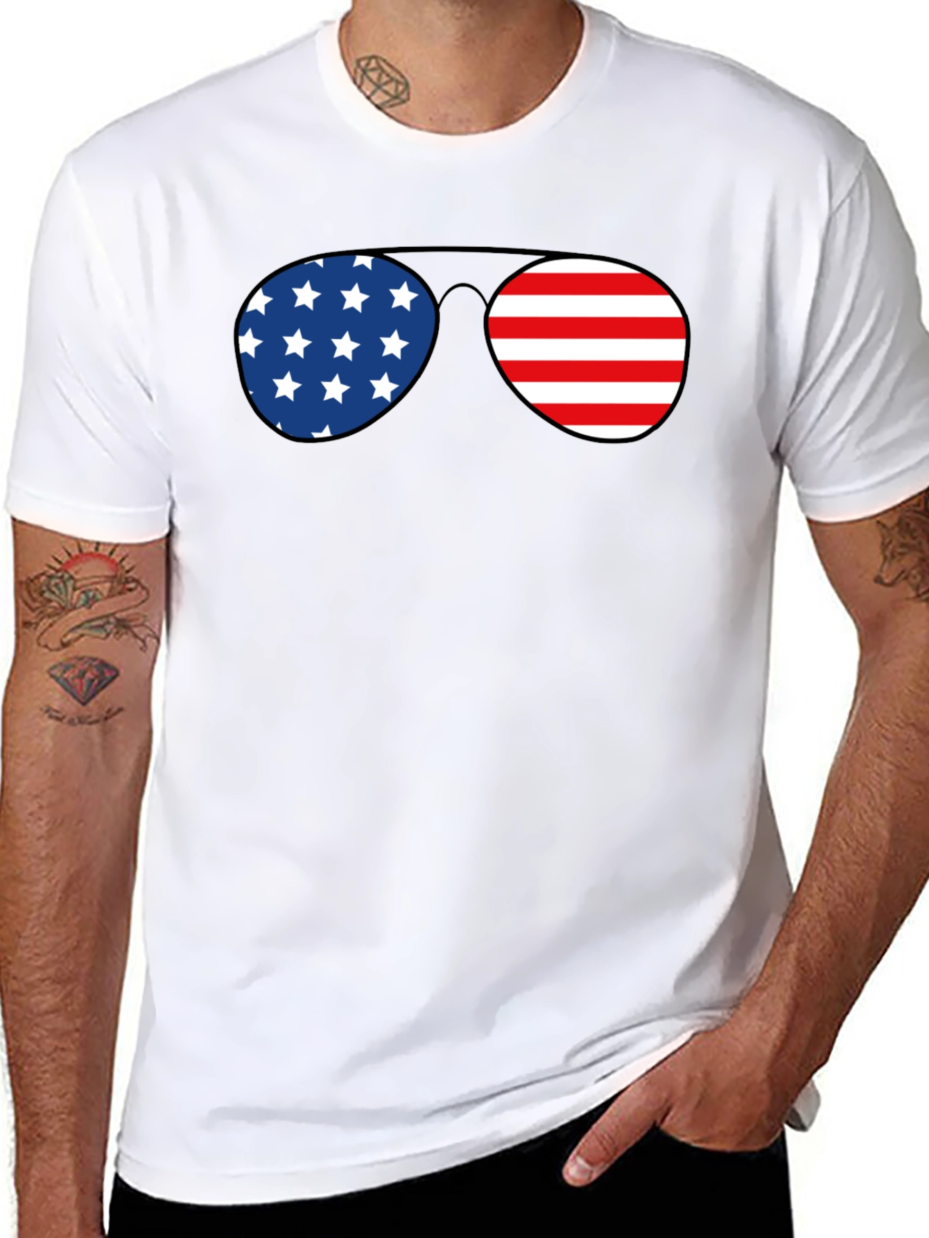 American Flag Sunglasses Graphic T-Shirt