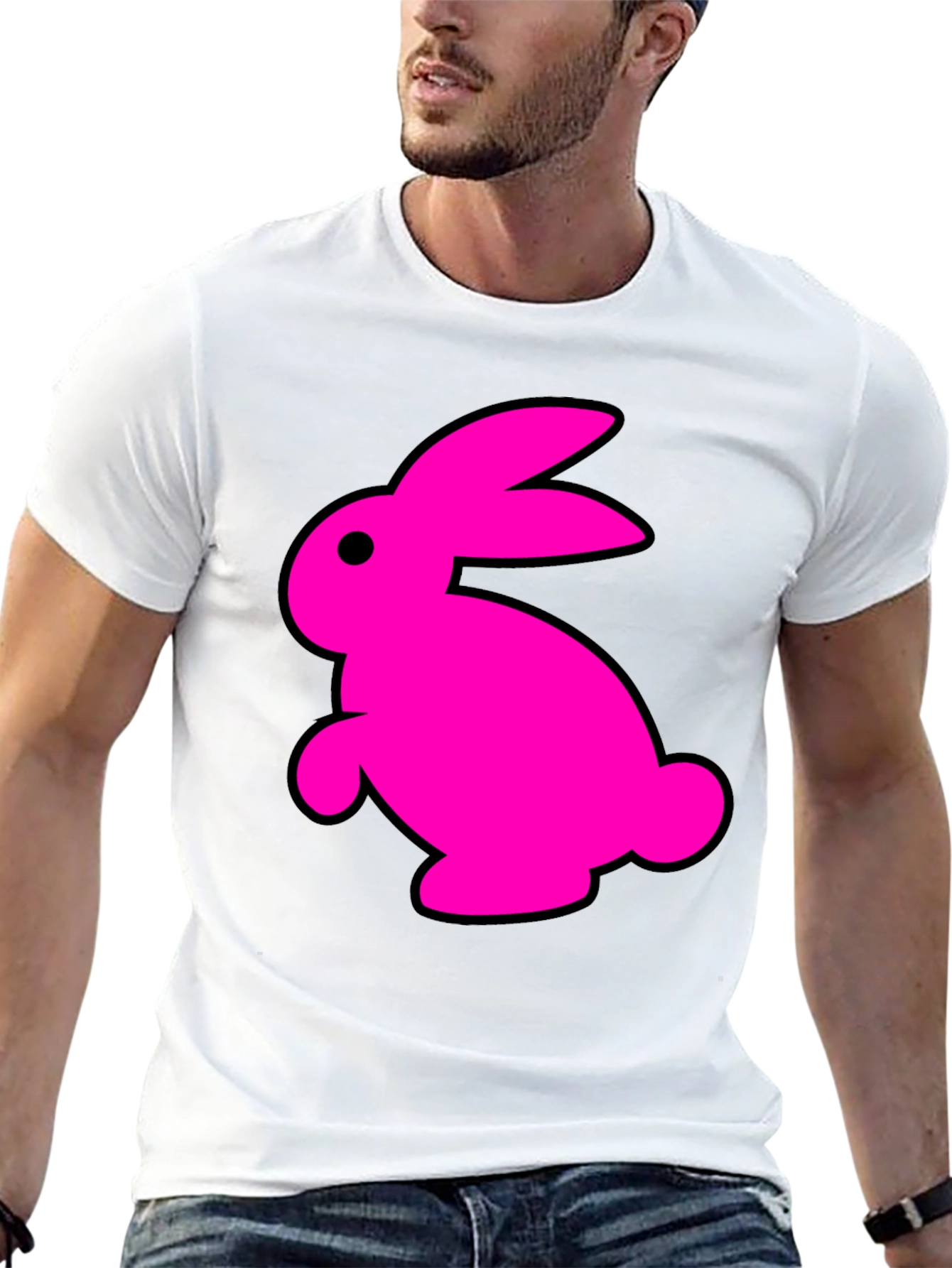 Black T-Shirt with Fun Pink Rabbit Graphic