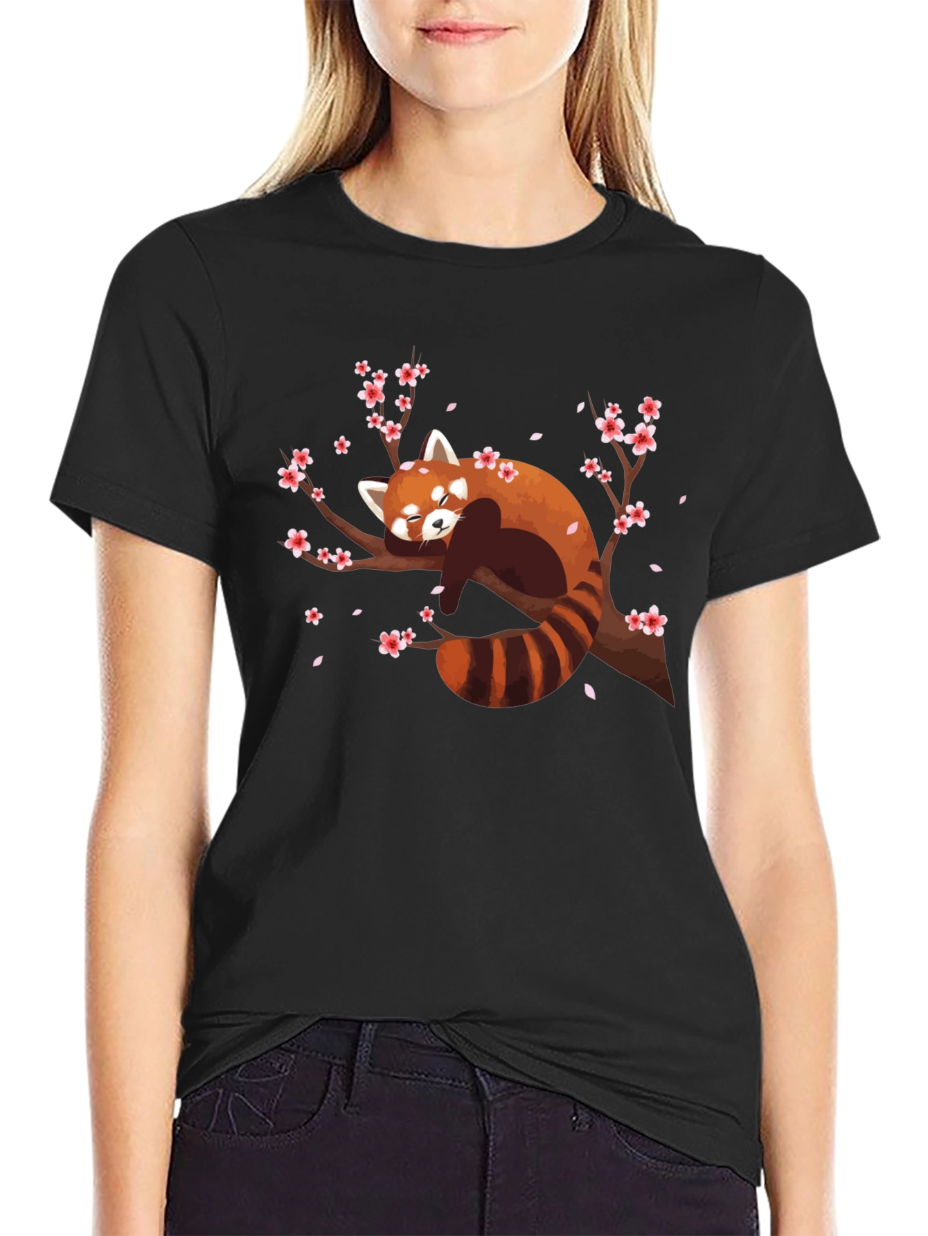 Red Panda on Branch Graphic T-Shirt