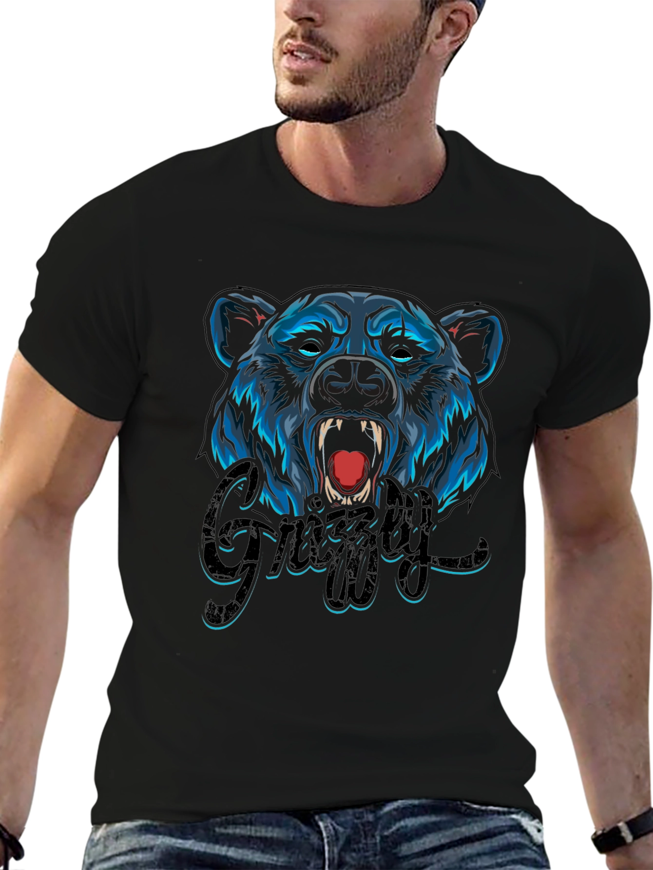 Grizzly Bear Graphic Tee - Mens Black T-Shirt