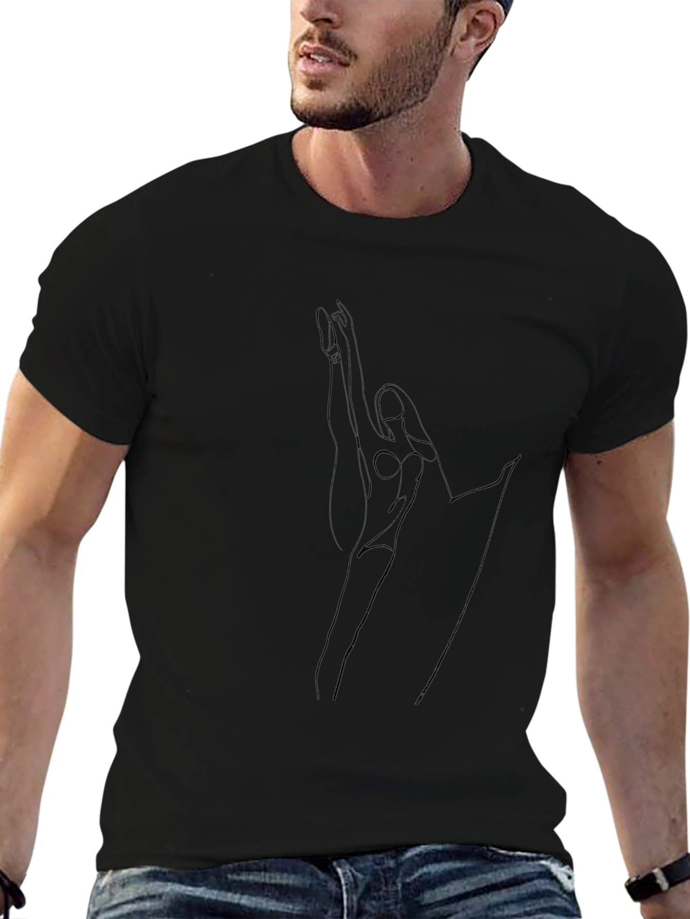 Minimalist Line Art Graphic Tee - Black