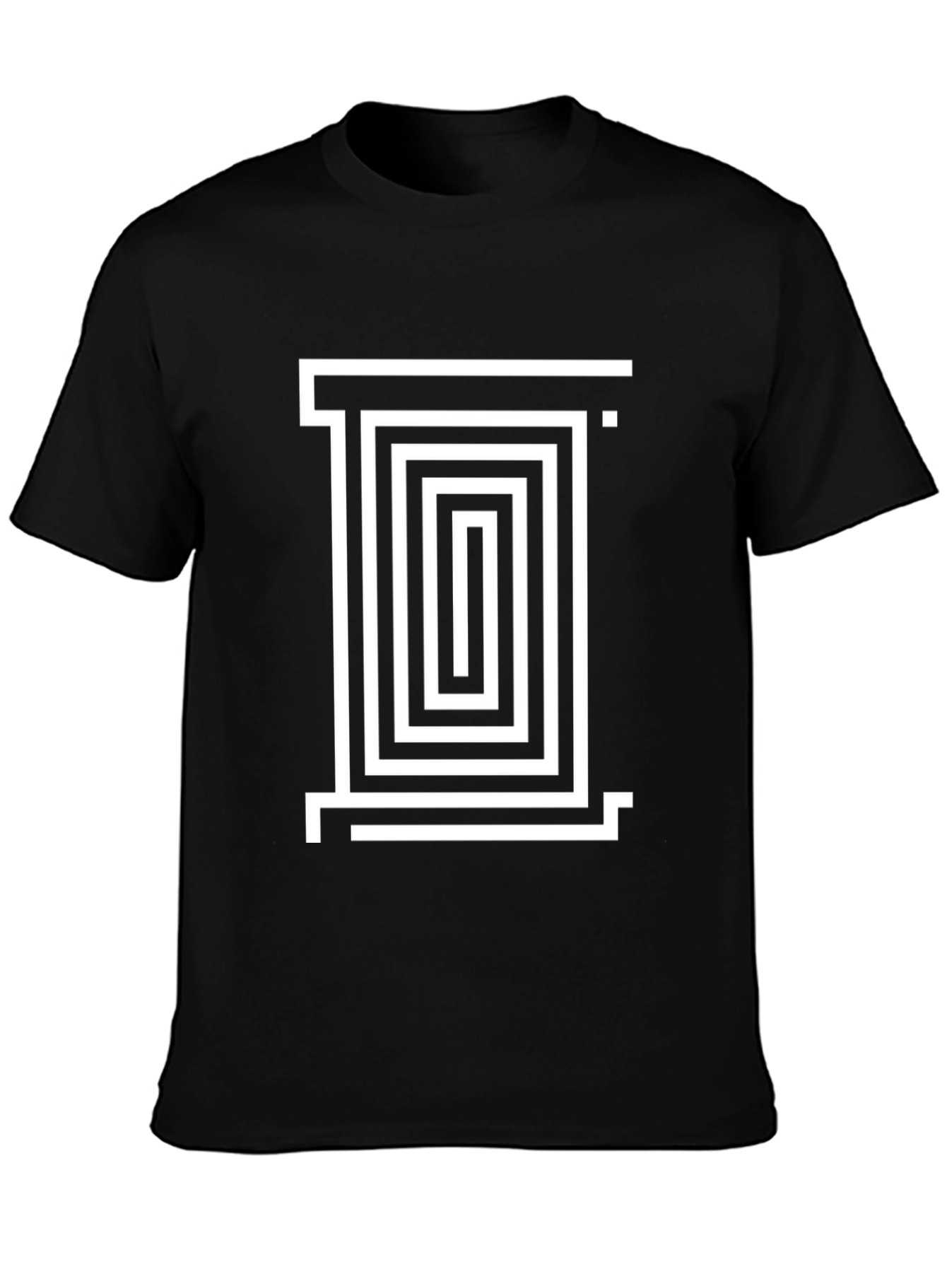 Geometric Maze Design Black T-Shirt