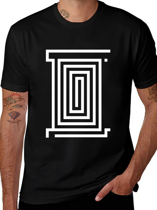 Geometric Maze Design Black T-Shirt