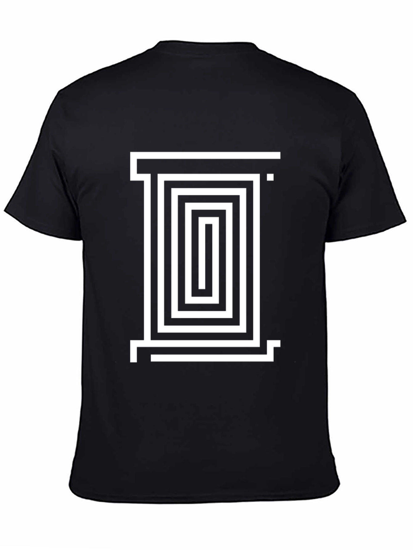 Geometric Maze Design Black T-Shirt