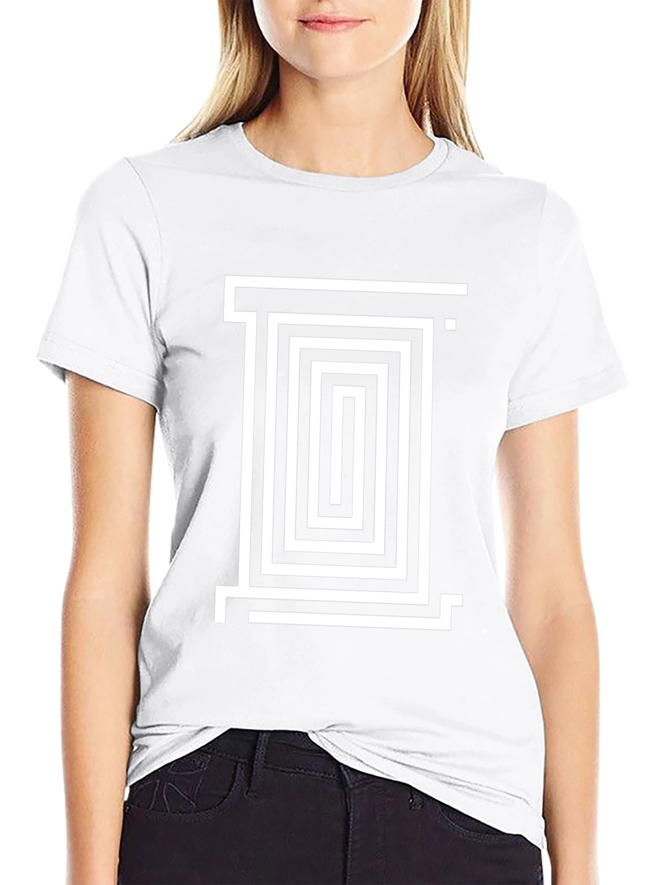 Geometric Maze Design Black T-Shirt