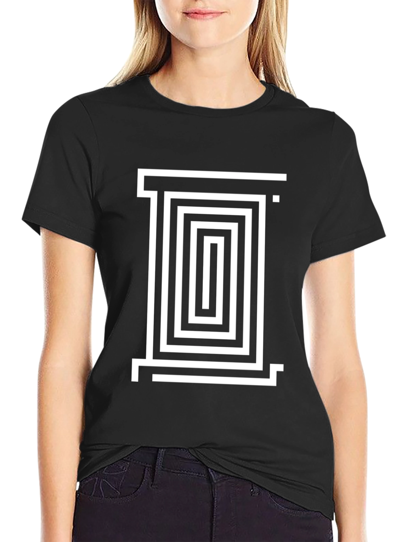 Geometric Maze Design Black T-Shirt