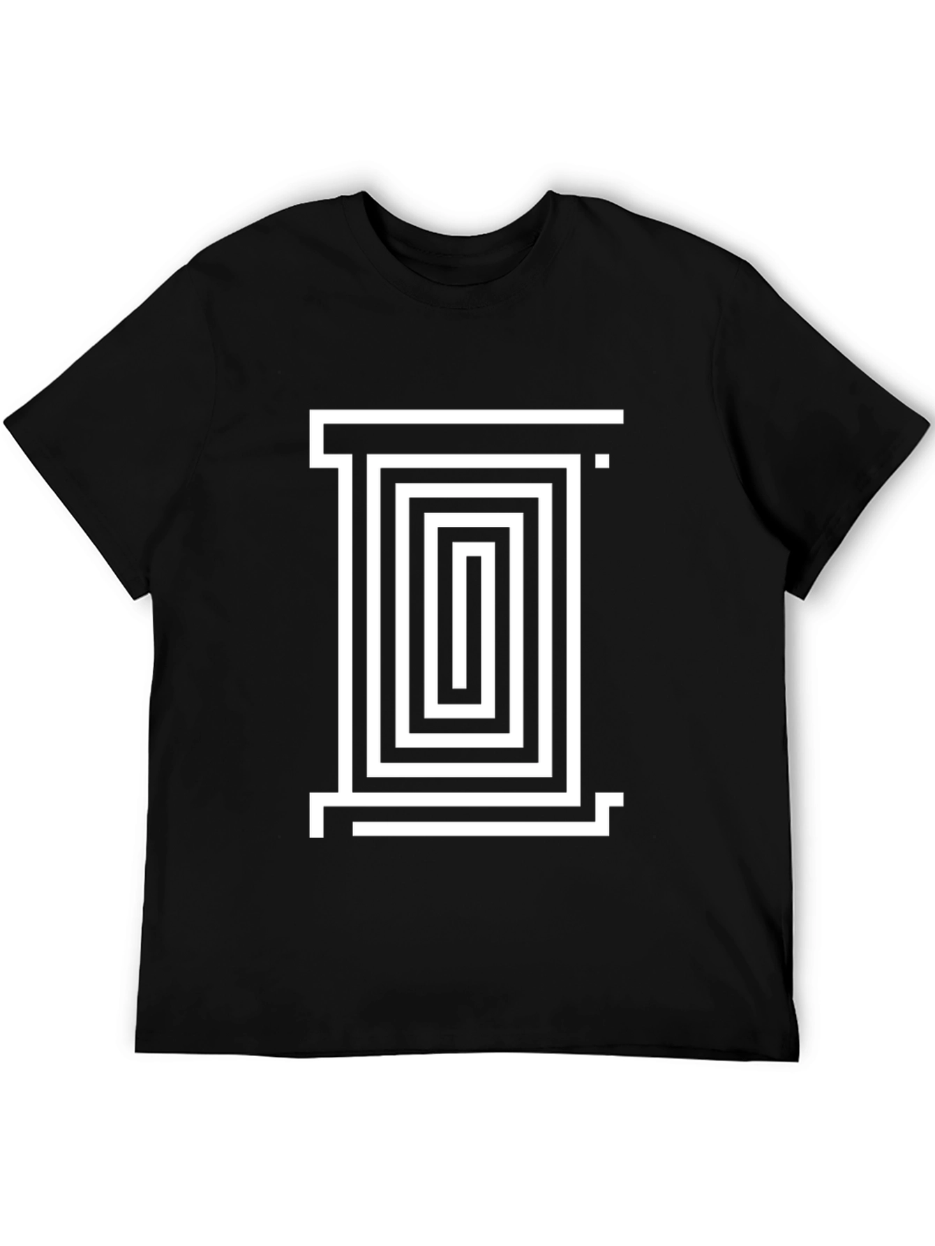 Geometric Maze Design Black T-Shirt
