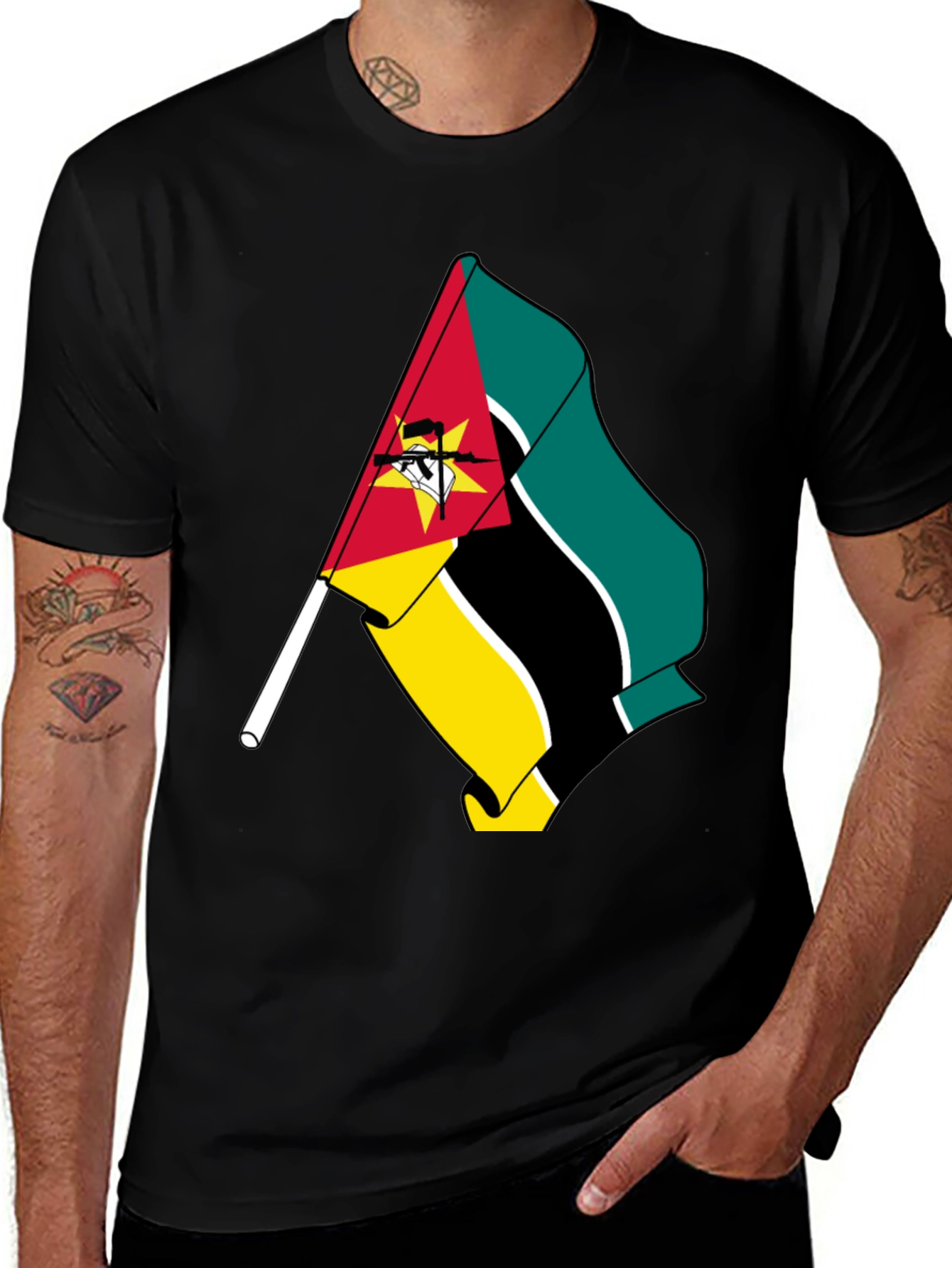 Mozambique Flag Graphic Tee - Black T-Shirt