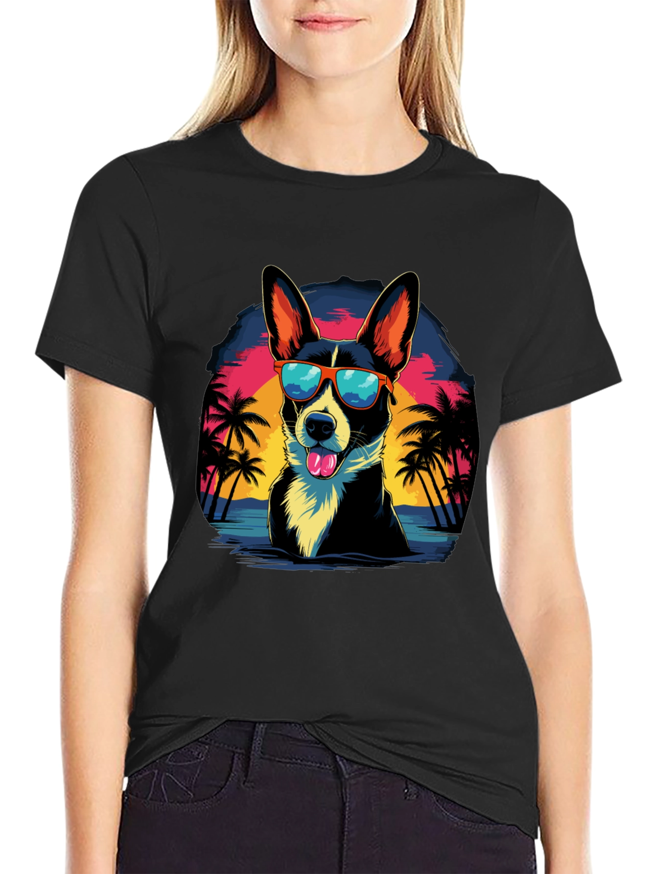 Dog in Sunglasses Graphic T-Shirt