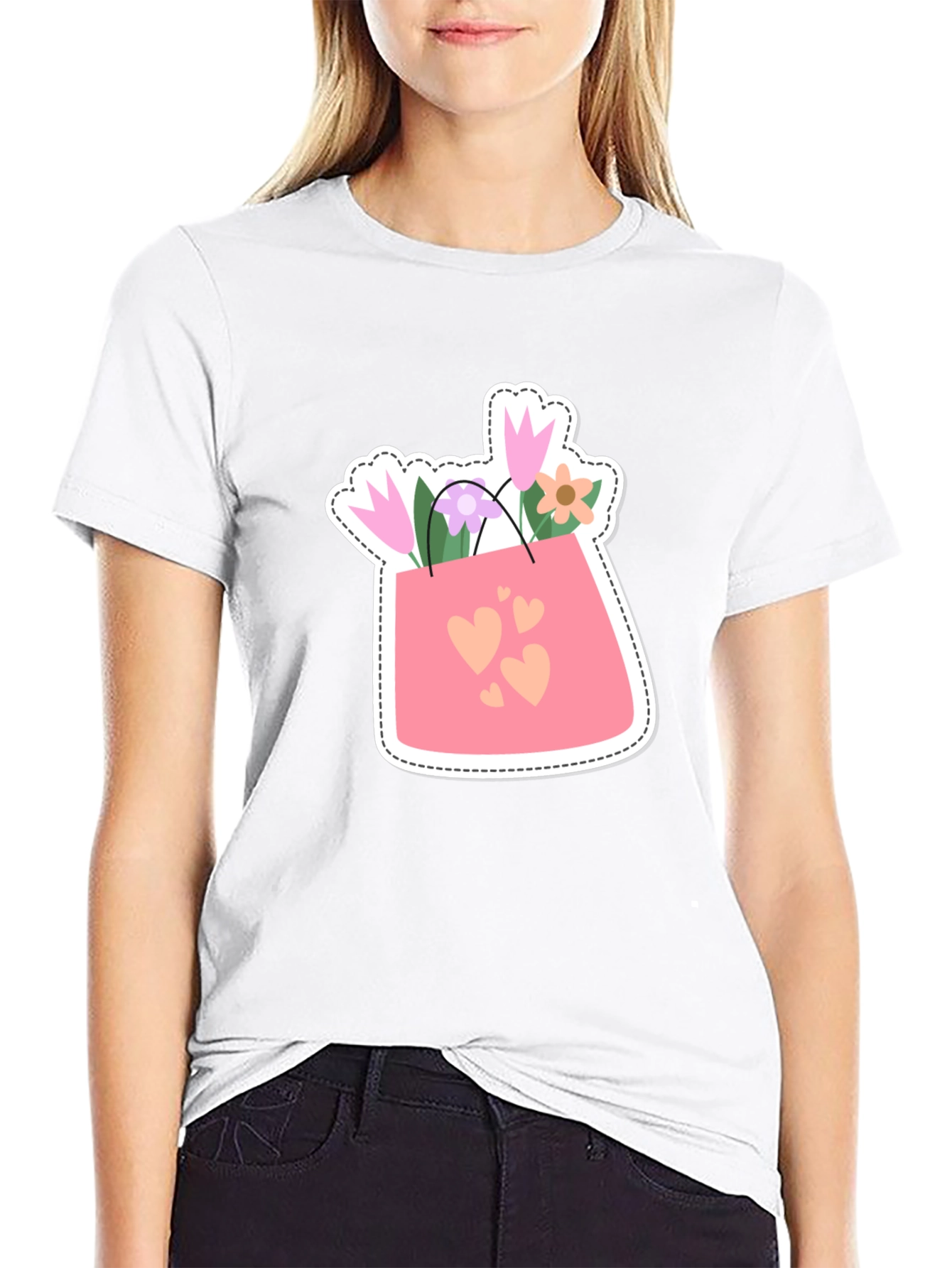 Floral Hearts Graphic Tee - Black Casual Shirt