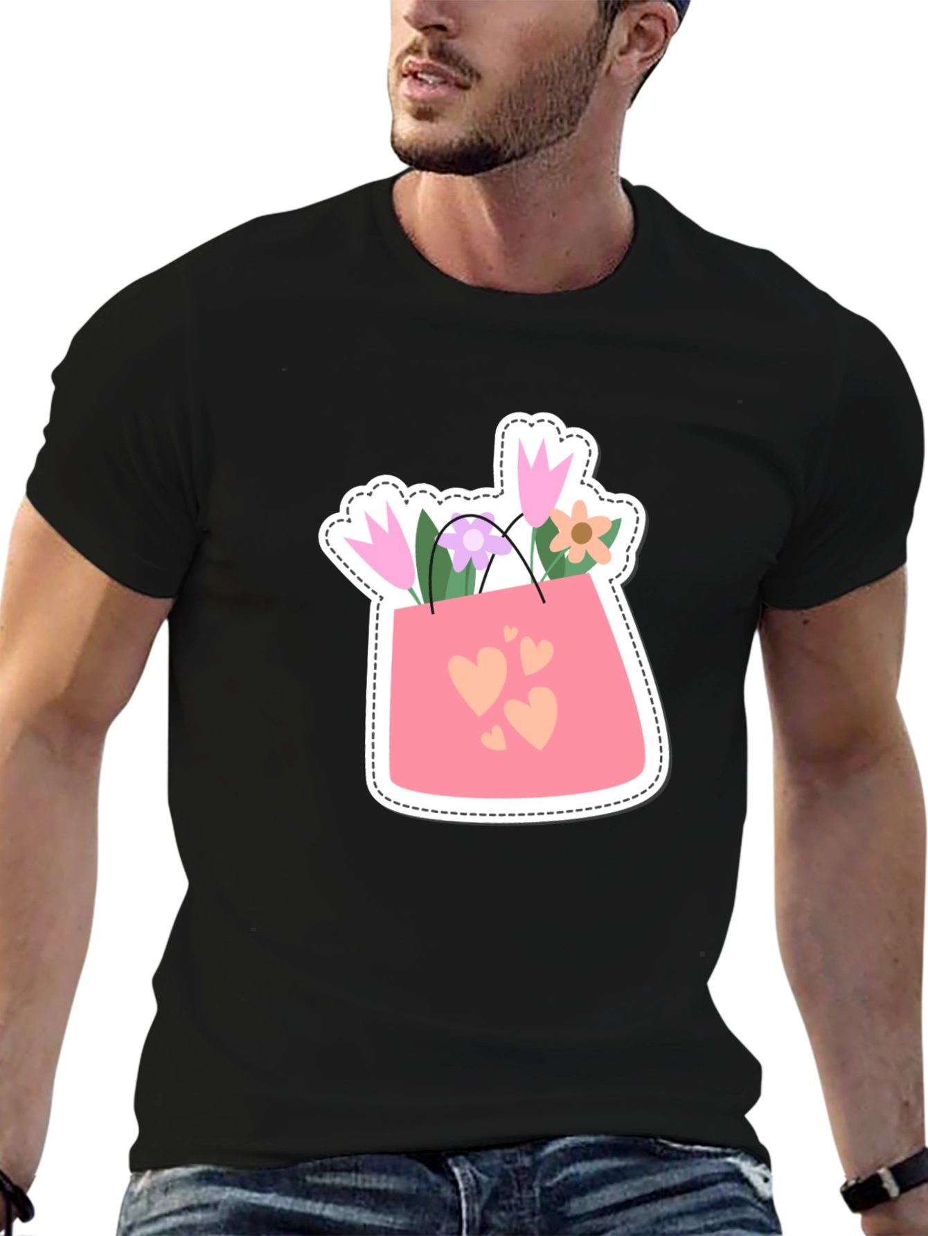 Floral Hearts Graphic Tee - Black Casual Shirt