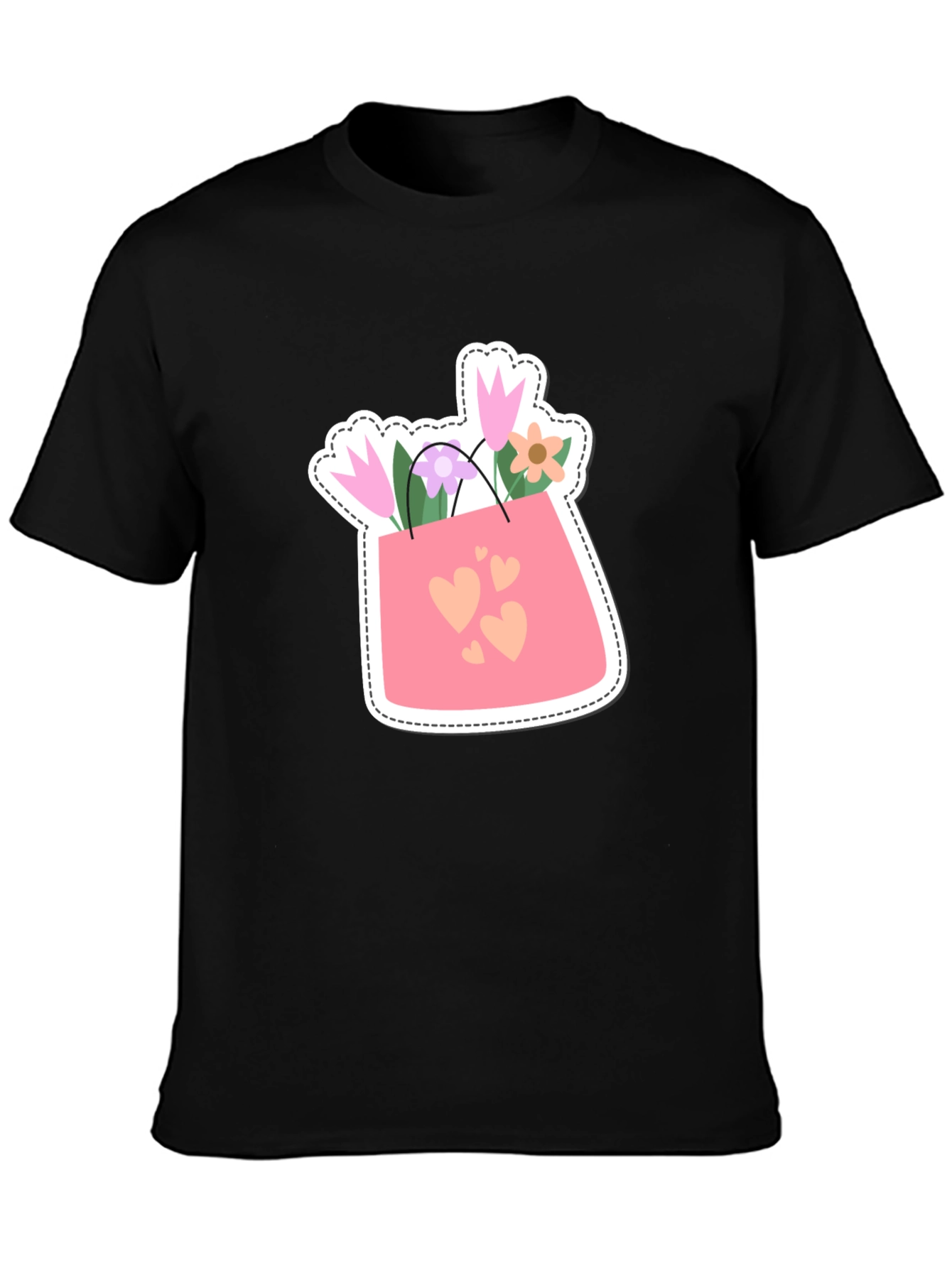 Floral Hearts Graphic Tee - Black Casual Shirt